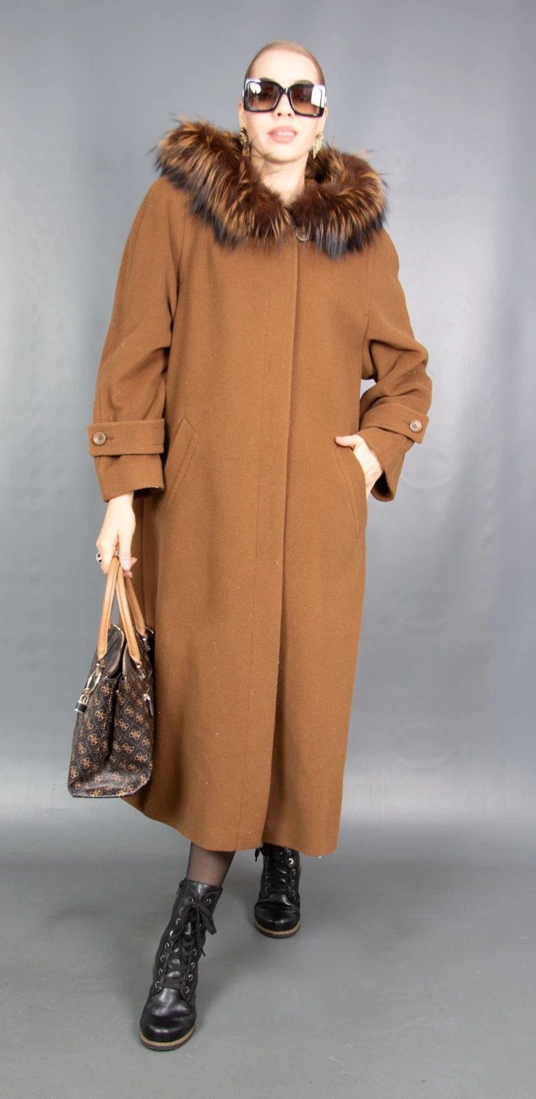 Vintage 18842 WOOL CASHMERE COAT WITH SILVER FOX HOOD PELZ SIZE XL Size XL / US 12-14 / IT 48-50 - 6 Thumbnail