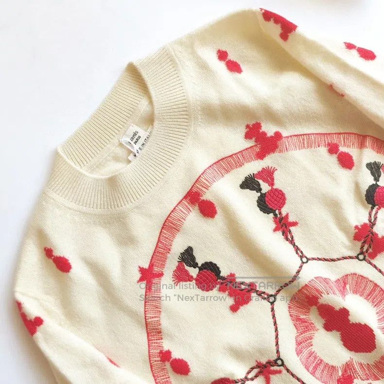 Hermes Hermes Embroidered Beige Cashmere Sweater Knit Top Size XS / US 0-2 / IT 36-38 - 3 Thumbnail