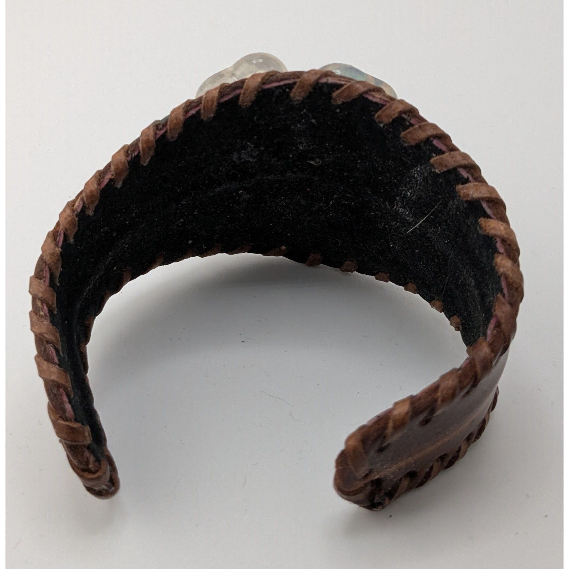 Handmade Handcrafted Leather Cuff Bracelet With Gemstone Flower Desig Size ONE SIZE - 6 Thumbnail