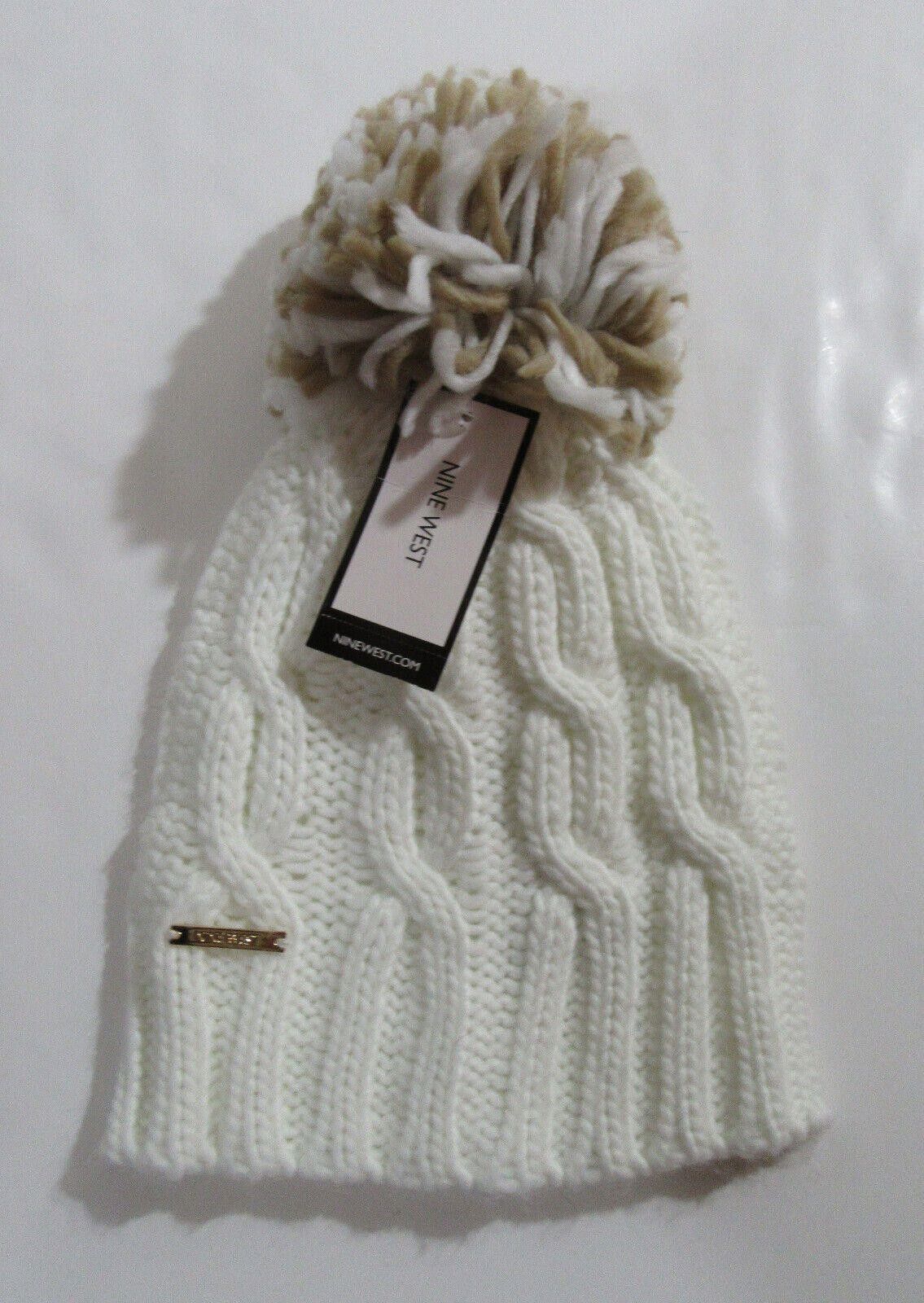 Nine West Nine West Cable Knit Beanie Cuff Hat with Pom Cream Size ONE SIZE - 1 Thumbnail