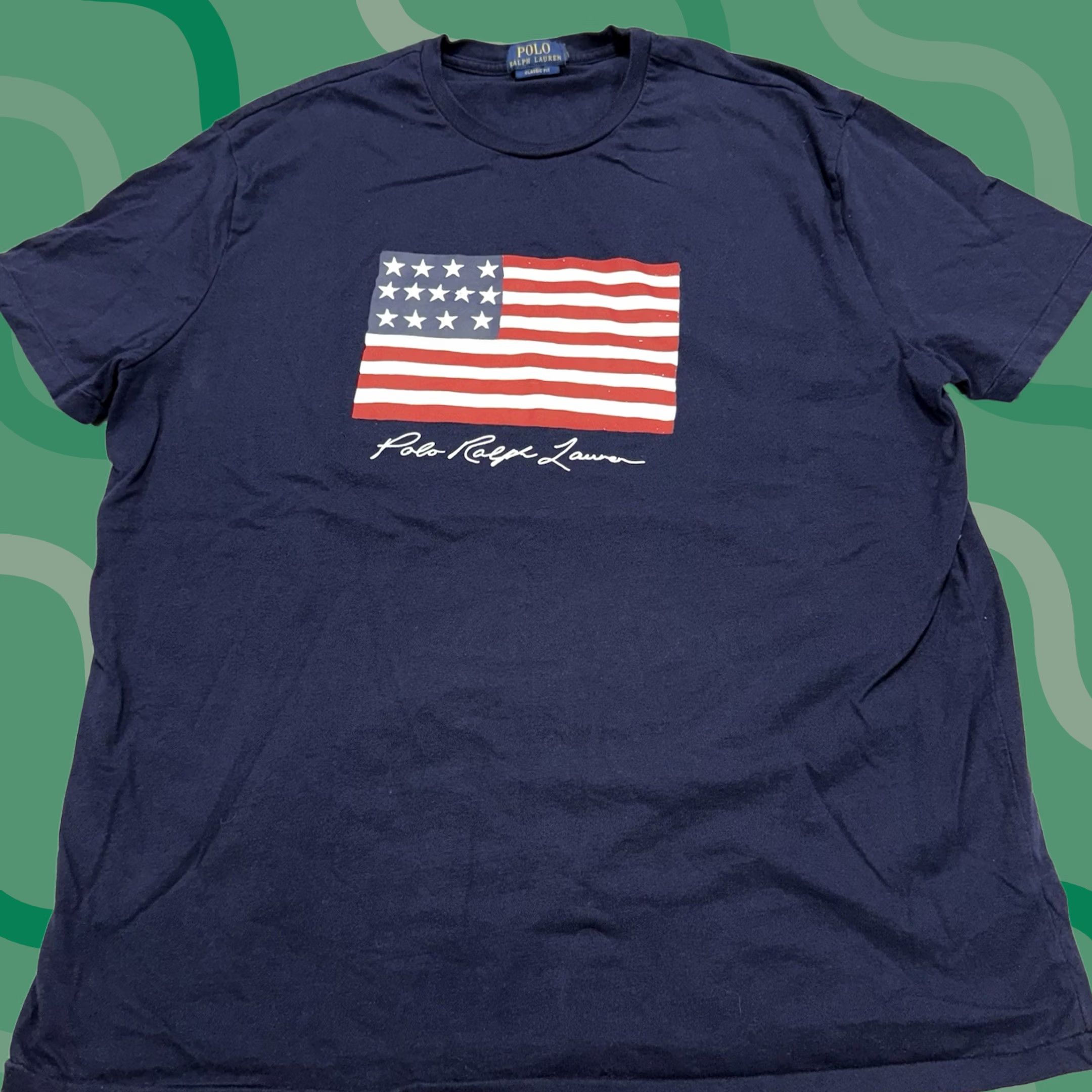 Polo Ralph Lauren Polo Ralph Lauren T-Shirt Mens XL Blue American Flag Patriotic 4th of July Logo Short Sleeve Crew Neck Jersey Cotton Vintage: No Size US XL / EU 56 / 4 - 1 Thumbnail