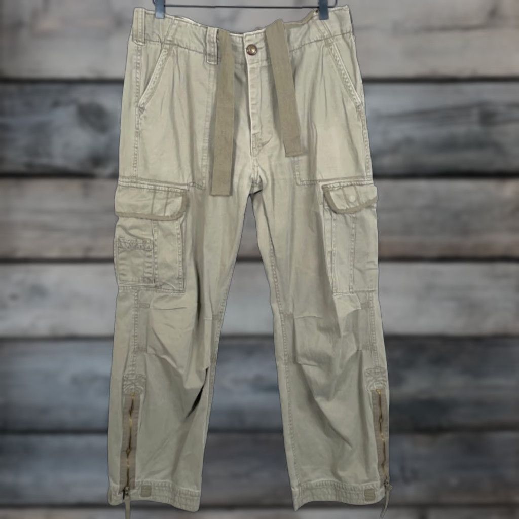 VINTAGE American Era Paratrooper Cargo Pants Mens 34 Green Tactical Drawstring Zip Leg Cargo Pants