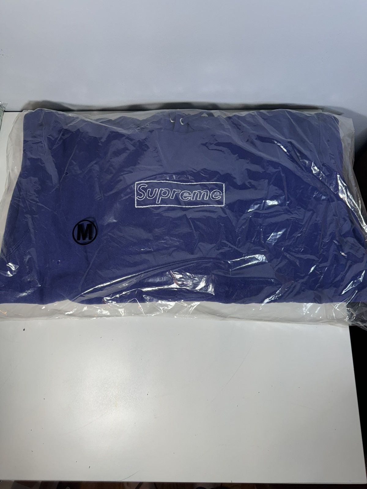 image of Kaws Chalk Logo Hooded Sweatshirt Washed Navy M, Men's (Size Medium)