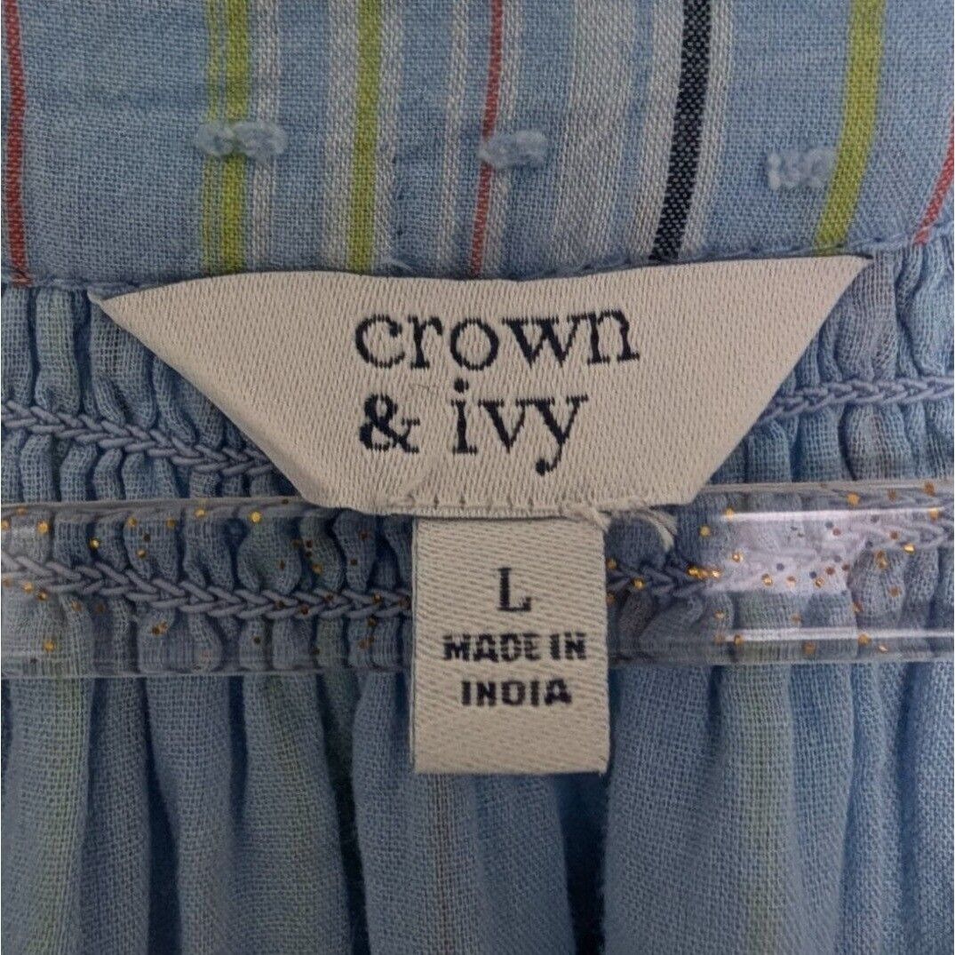 Designer Crown & Ivy Stripe Swiss Dot Dress Womens Size Large Blue Ti Size L / US 10 / IT 46 - 5 Thumbnail