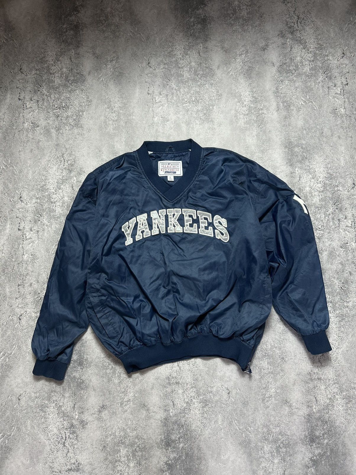 image of New York Yankees x Vintage Yankees Anorak Dark Blue Big Logo Starter, Men's (Size Large)