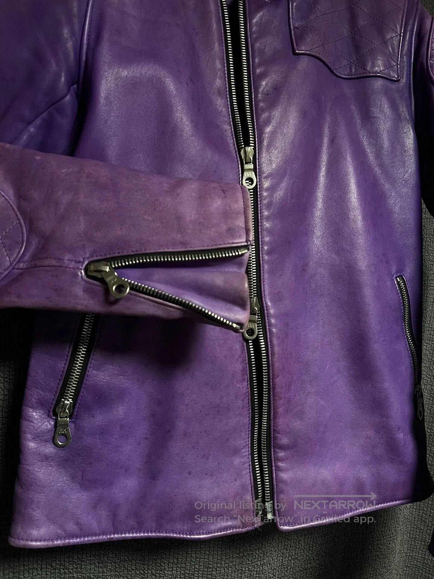 Backbone purple vintage leather motorcycle jacket. Size US L / EU 52-54 / 3 - 2 Thumbnail