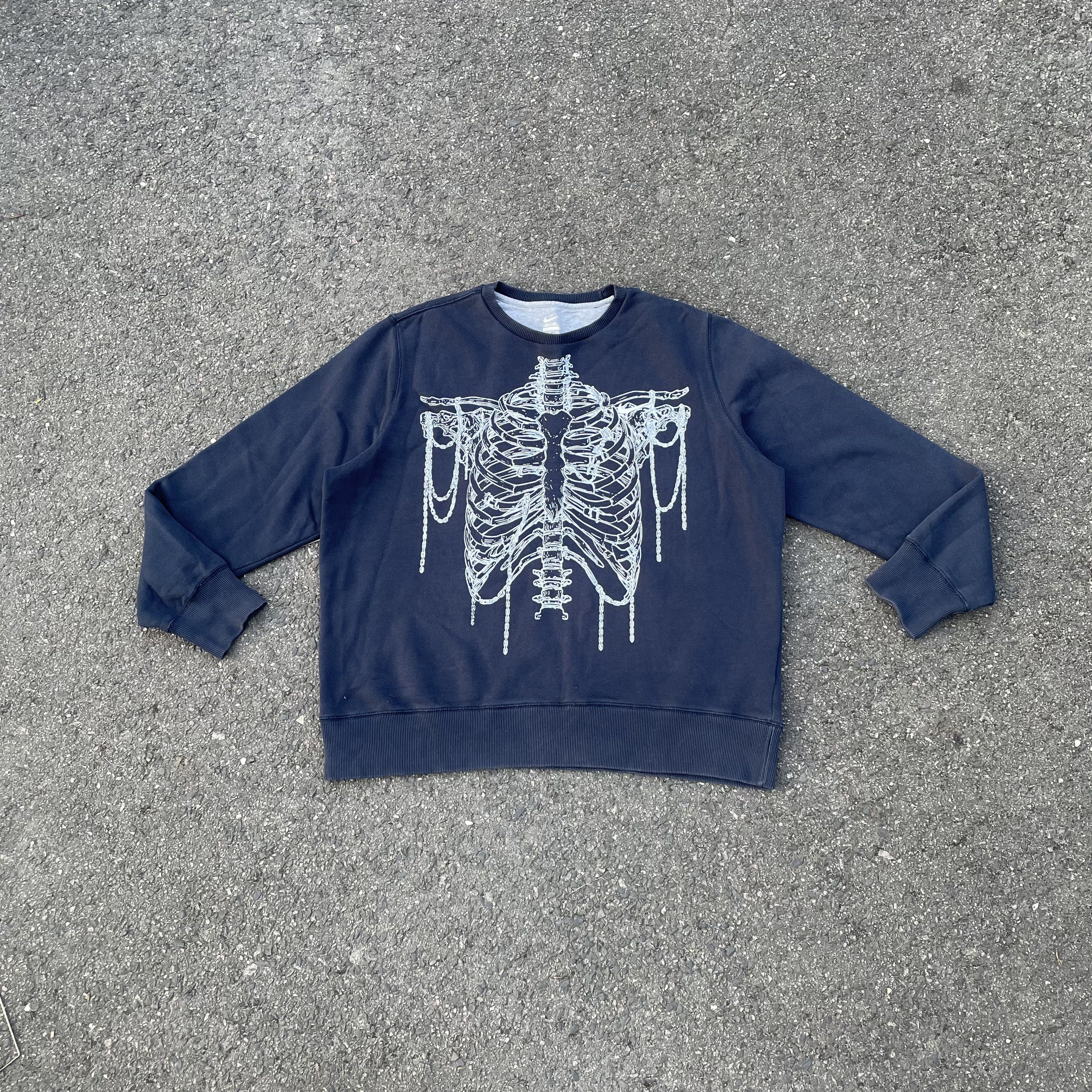 Nike Custom Vintage Nike sweatshirt Skeleton art grunge opium y2k Size US XL / EU 56 / 4 - 1 Thumbnail