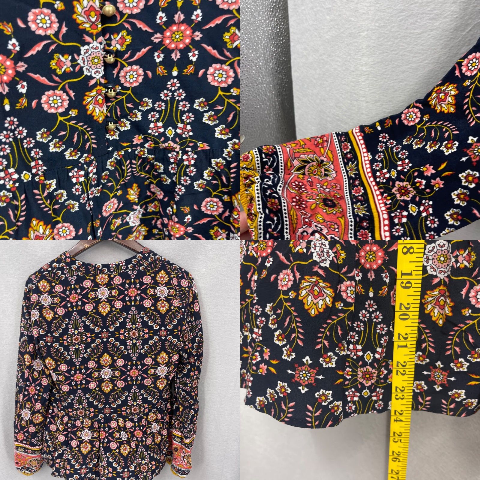 Vintage Tigerlily Vintage Boho Floral Blouse Women's Size 2 Long Sleeve Rayon Brown Size XS / US 0-2 / IT 36-38 - 8 Thumbnail