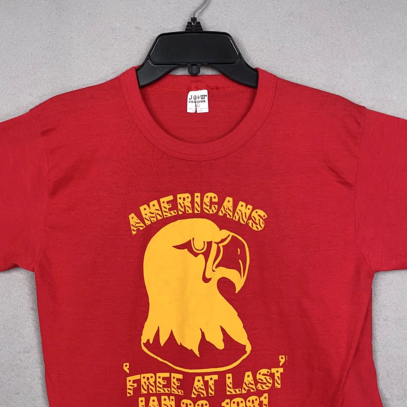 Vintage VINTAGE Americans Shirt Adult Large Red Free At Last Jan 20 1981 Eagle 80s Shirt Mens Red USA Patriotic 80s T-Shirt Size US L / EU 52-54 / 3 - 2 Thumbnail