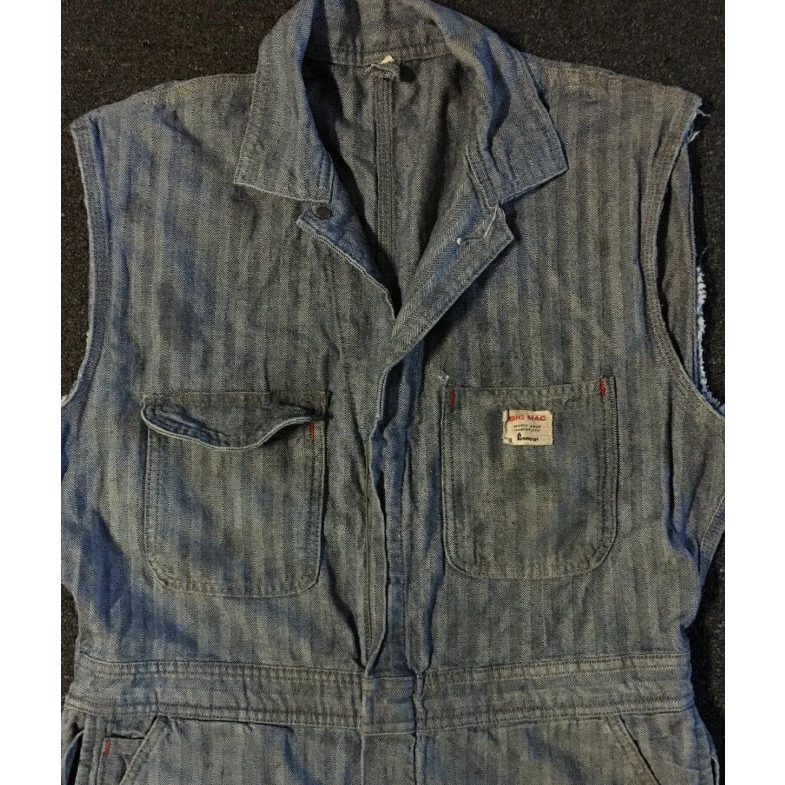 JCPenney VINTAGE Union Made JC Penney Big Mac Coveralls 42R Sleeveless Herringbone 50s 60s USA Mens Size US 42 / EU 58 - 7 Thumbnail