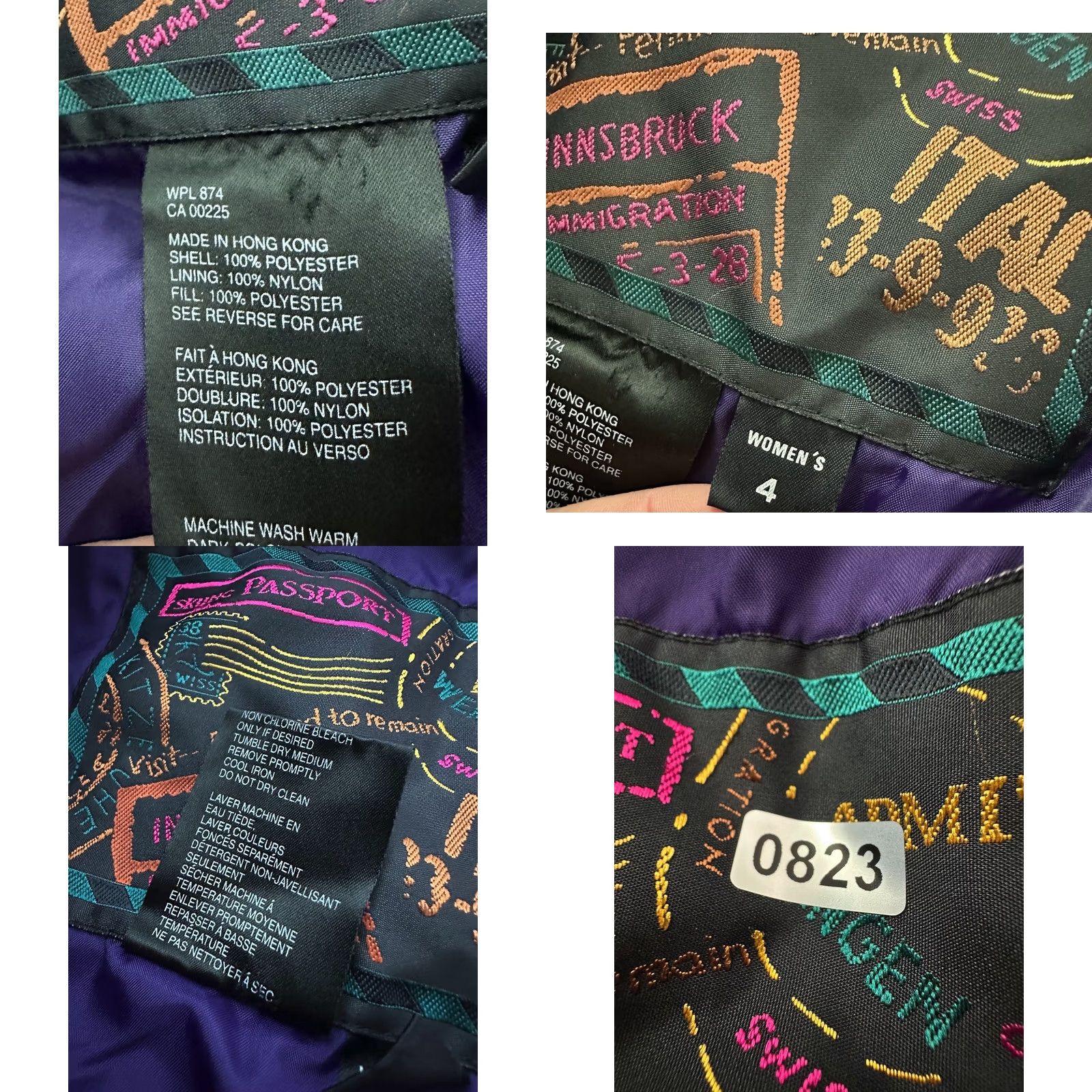 Vintage VINTAGE Skiing Passport Jacket Womens XS 90s Bohemian Paisley Embroidered Puffer Purple Size XS / US 0-2 / IT 36-38 - 10 Thumbnail