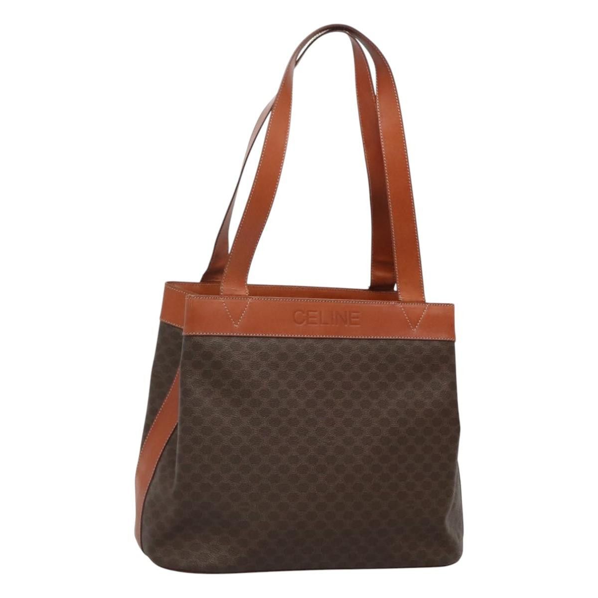 Celine Macadam Canvas Shoulder Bag Pvc Leather Brown Gold Auth Bs25160 in Brown/Gold, Women's