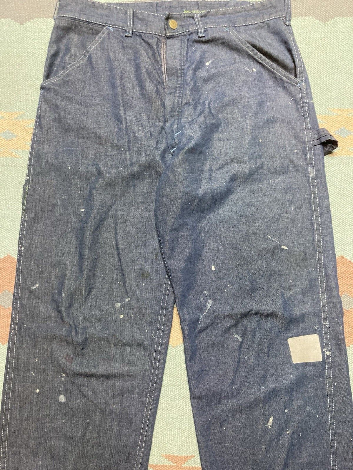 Vintage 70s sears denim carpenter jeans distressed paint AS IS 33x32 Size US 33 - 4 Thumbnail