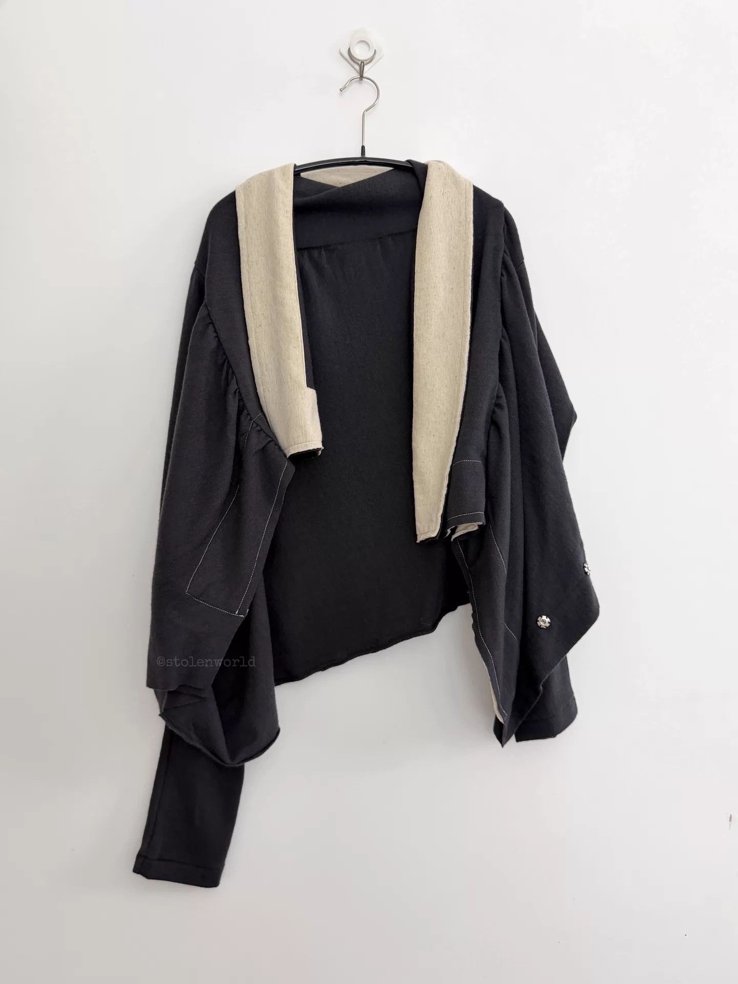 Y's Y's Asymmetric 2-Way Wool Coats Dark Gray Size ONE SIZE - 7 Thumbnail