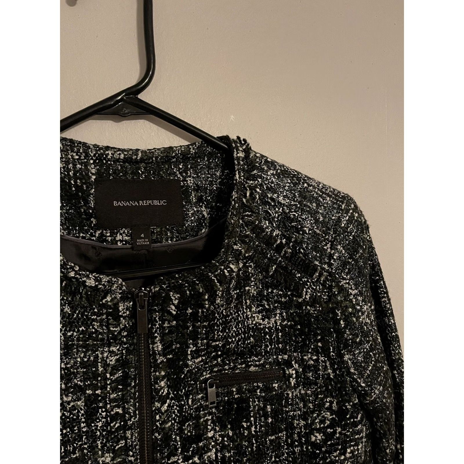 Banana Republic Banana Republic Black White Patterned Tweed Blazer Ladies Zip Jacket - Women's 4 Size S / US 4 / IT 40 - 2 Thumbnail