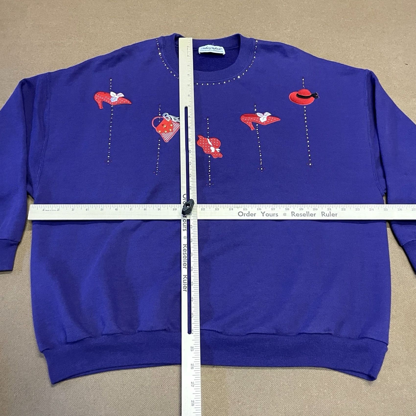 Vintage VINTAGE Purple Sweatshirt Womens Large Lady Crewneck Rhinestone Red Hat Ladies Size L / US 10 / IT 46 - 6 Thumbnail