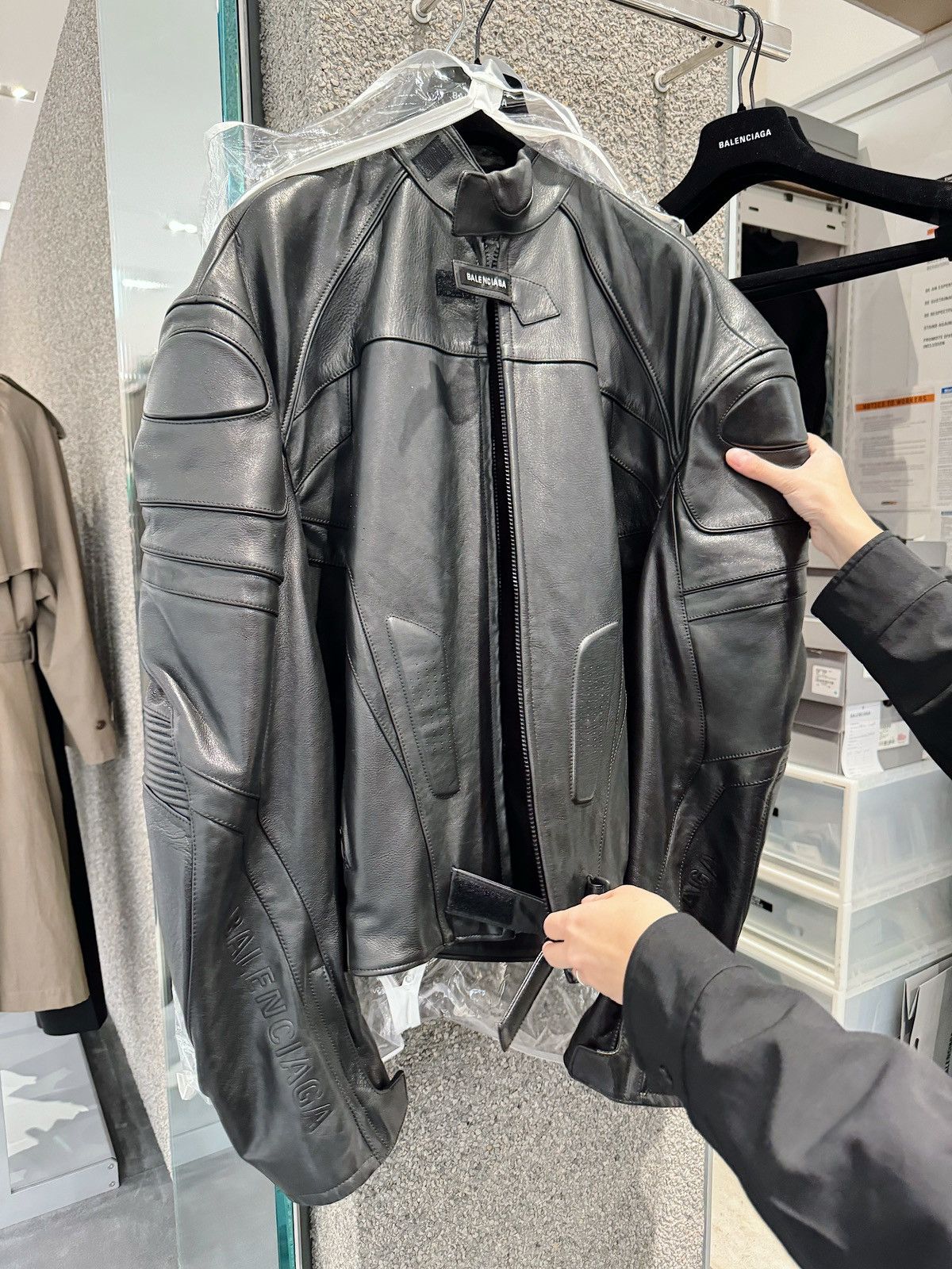 Balenciaga oversized leather jacket hotsell