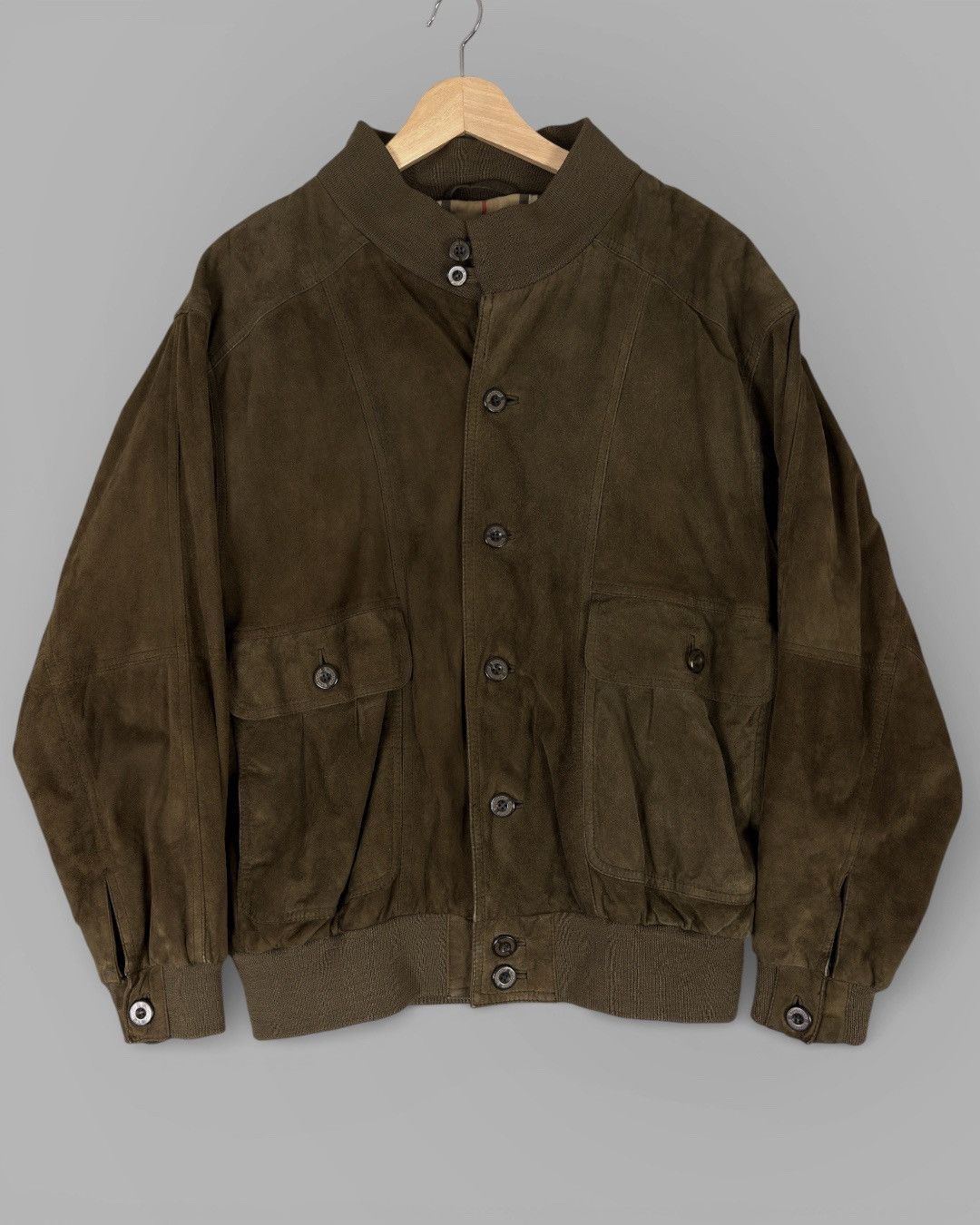 Burberry 80's BURBERRYS Nova Check Lined Suede Leather Bomber Jacket Size US L / EU 52-54 / 3 - 2 Thumbnail