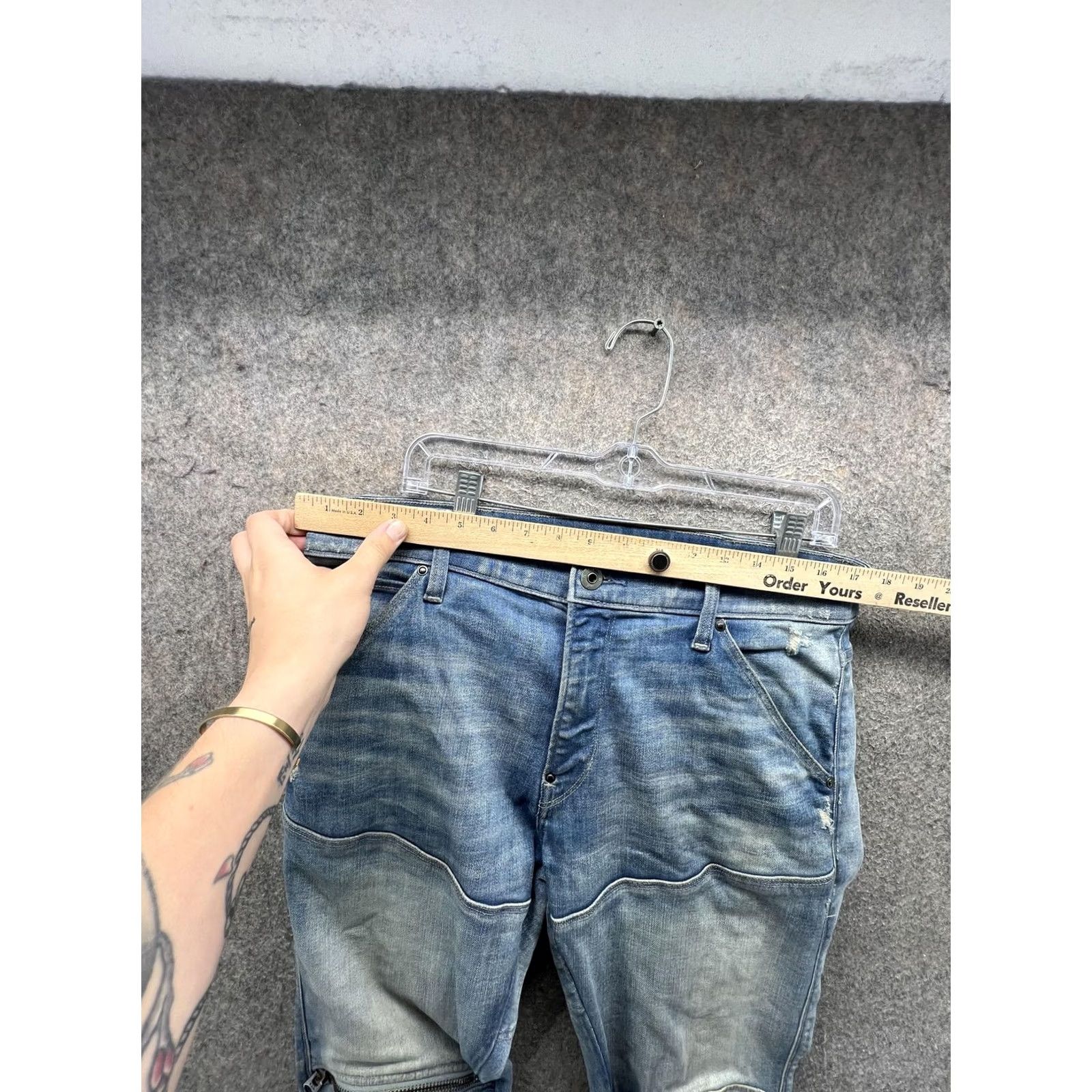 Vintage G-Star RAW Jeans Slim Skinny 33x32 Blue Denim 3D Zip Knee Biker Mens Size US 33 - 5 Thumbnail