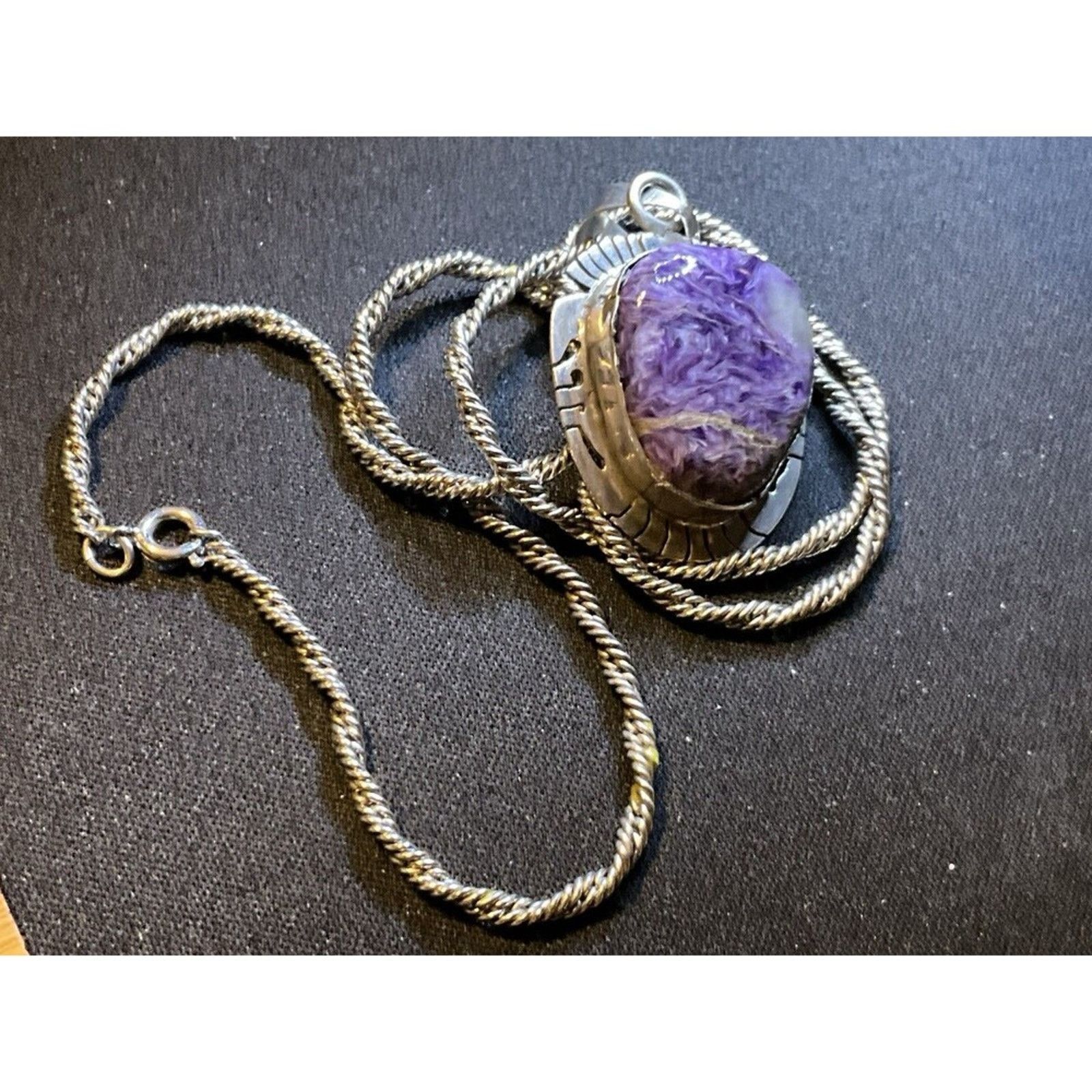 Other Sterling Rare Navajo Pendant With Chardite Stone 17in Chain Size ONE SIZE - 1 Thumbnail