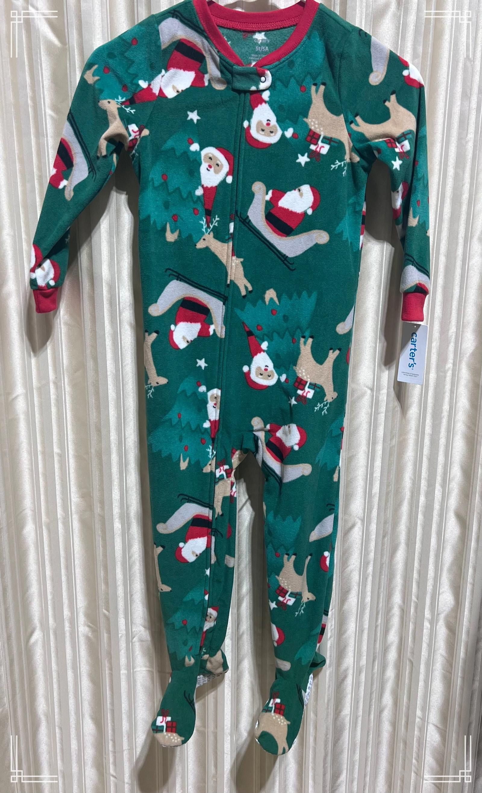 Designer Carter’s 5T Christmas Footed Pajamas – Santa & Reindeer Pri Size ONE SIZE - 2 Thumbnail