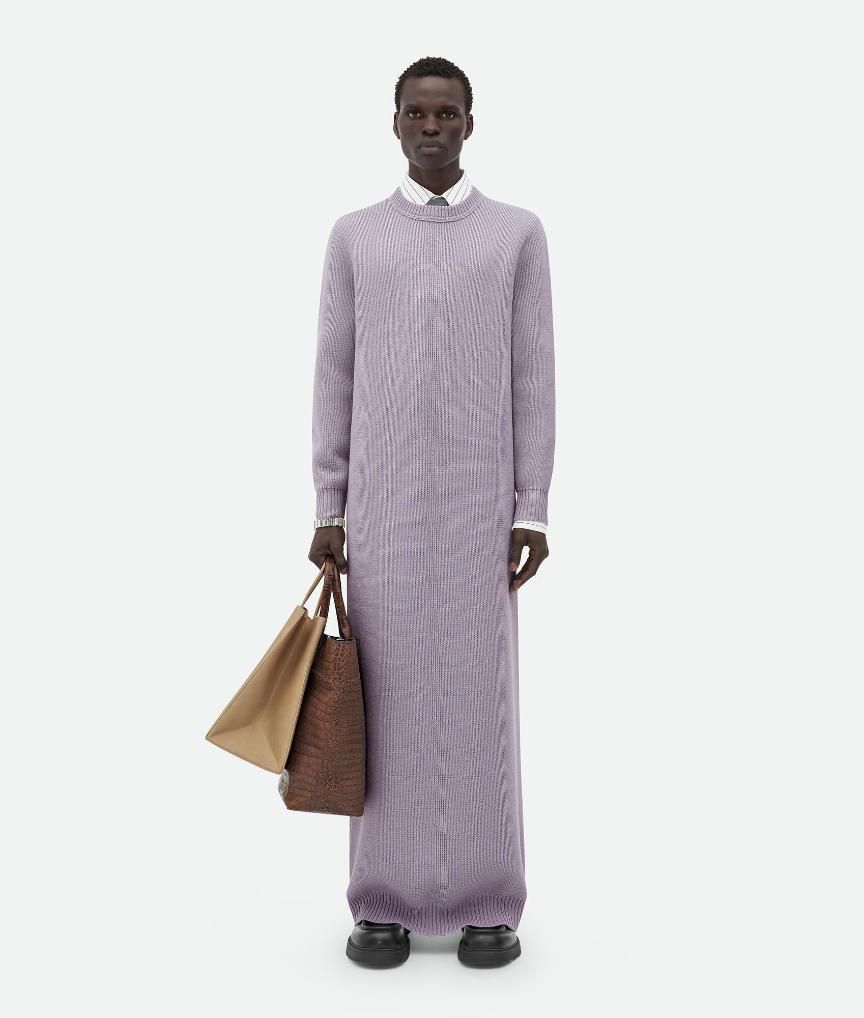 Bottega Veneta o1s1rm0925 Wool Long Dress in Lilac Size US S / EU 44-46 / 1 - 4 Thumbnail