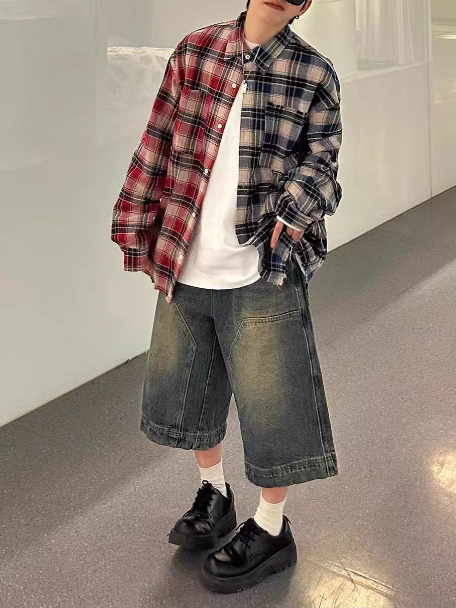 Japanese Brand × Jean Street Wash Vintage Spliced Denim Shorts Size US 34 / EU 50 - 2 Thumbnail