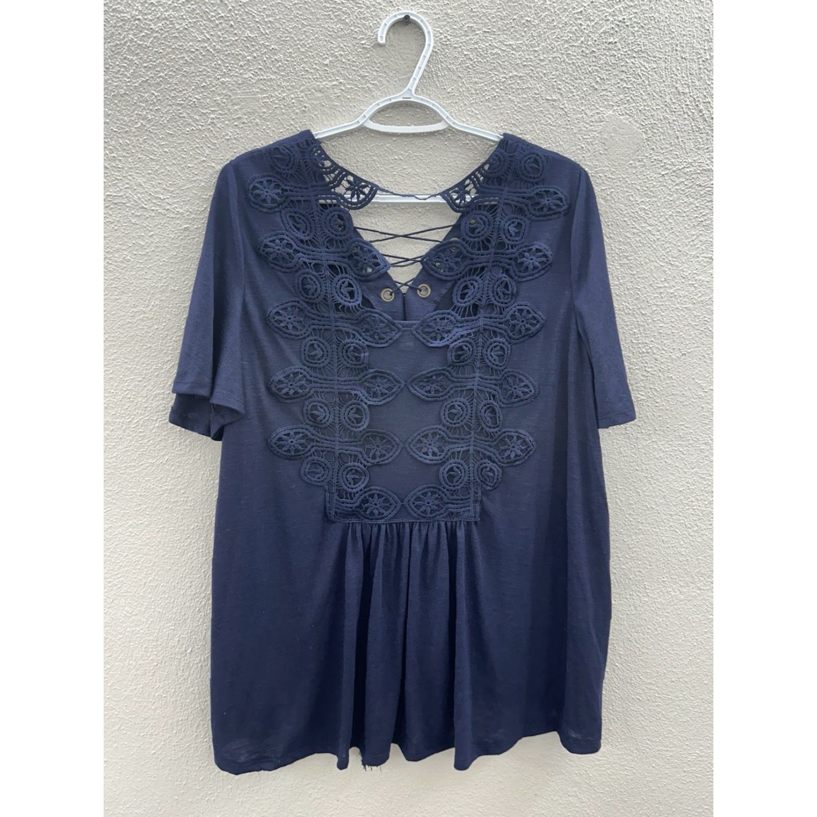 Vintage Xhilaration Juniors Blouse Size XXL Blue Cross V-Neck Embroidered Lace Back Size XL / US 12-14 / IT 48-50 - 6 Thumbnail