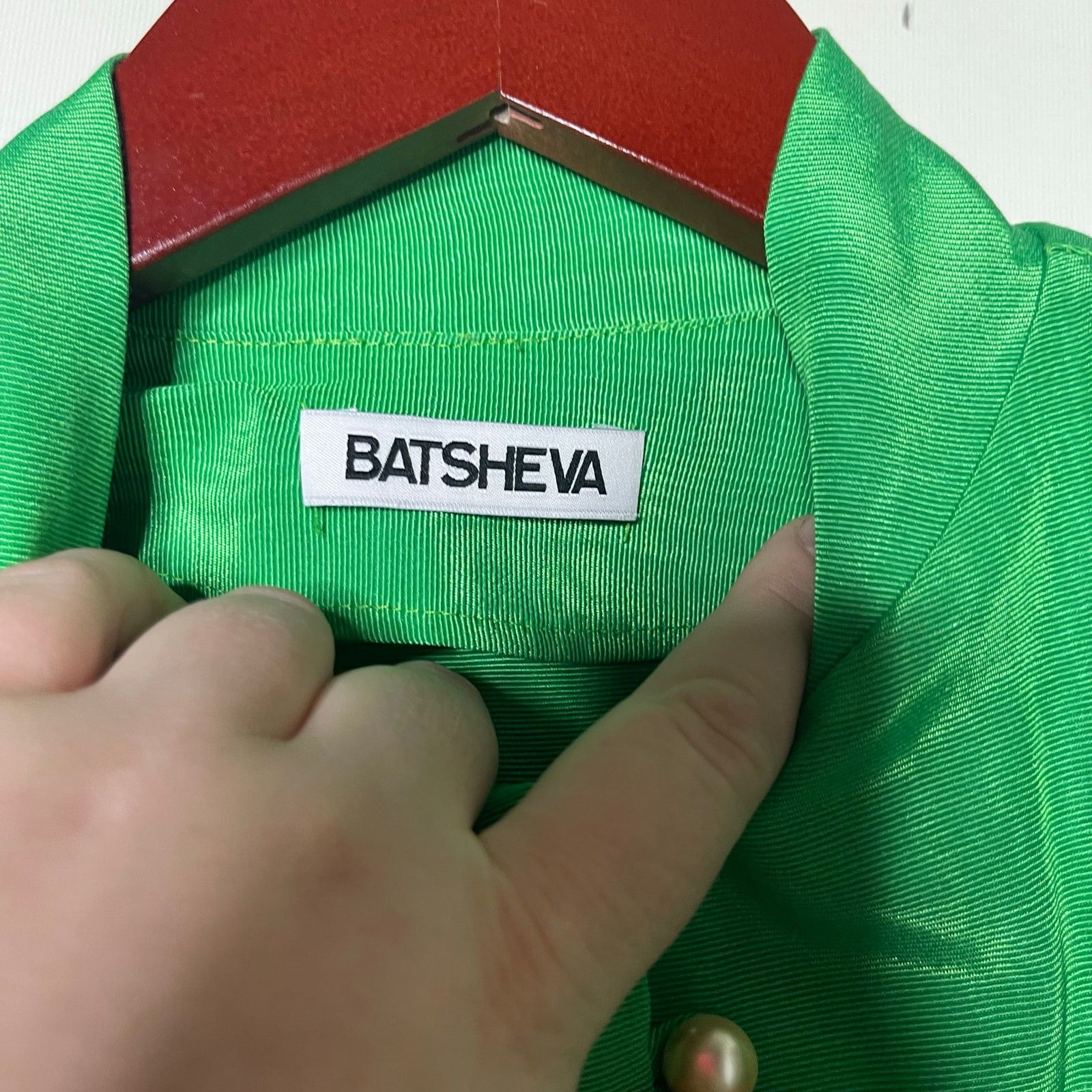 Batsheva Batsheva Song Green ruffled moiré pearly button blouse sz 2 Size XS / US 0-2 / IT 36-38 - 8 Thumbnail