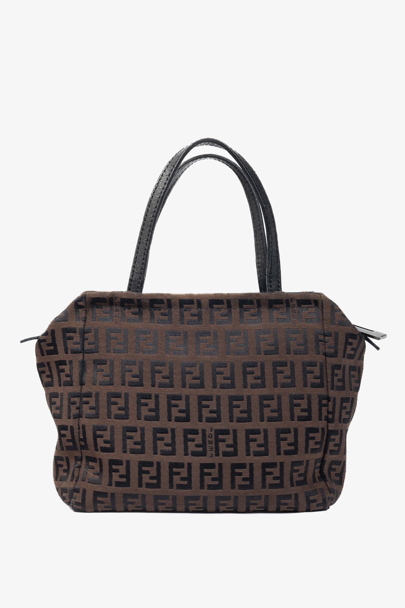 Fendi Fendi Brown Zucchino Canvas Leather-Trim Mini Tote Size ONE SIZE - 4 Thumbnail