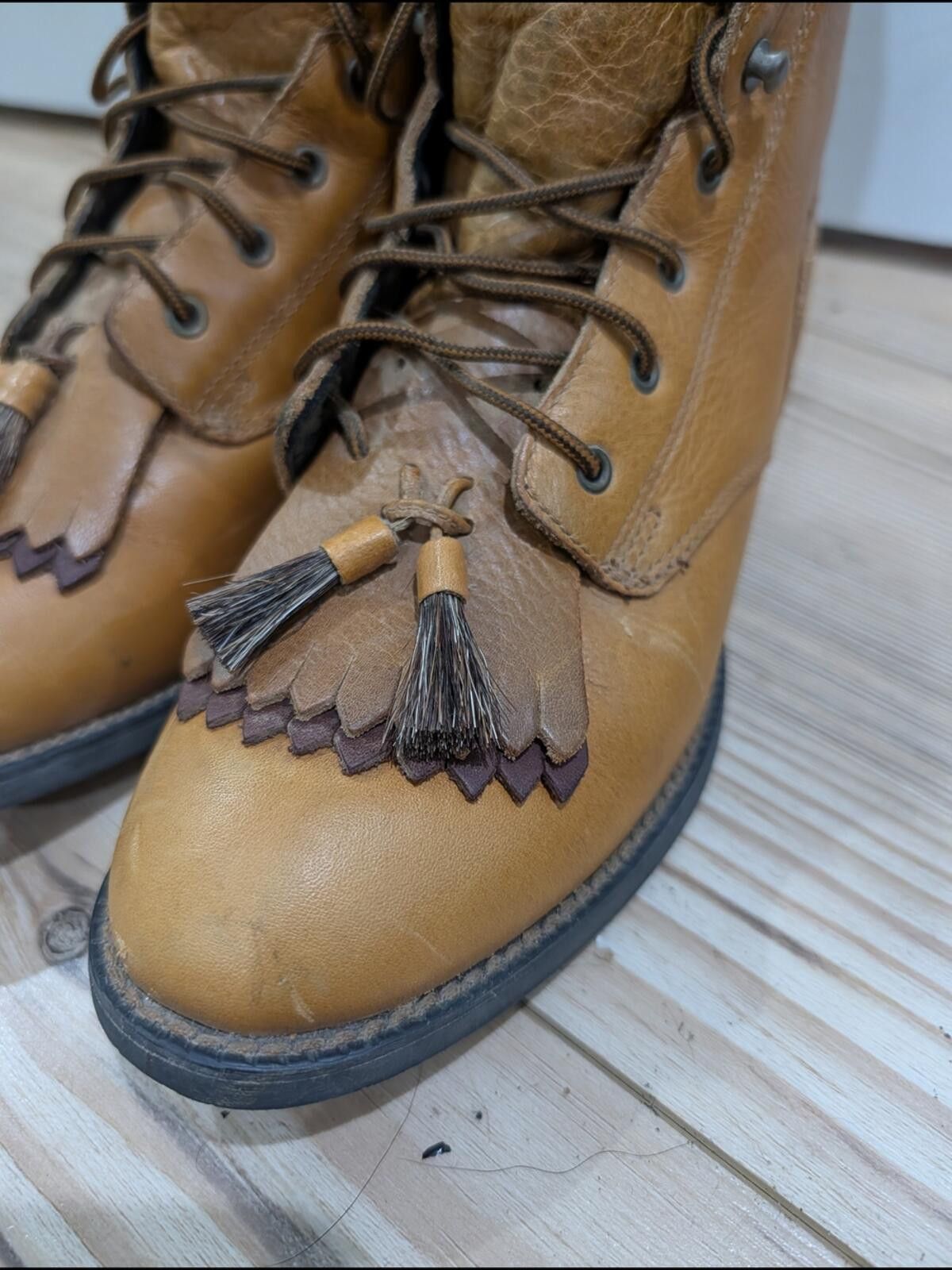 Ariat Ariat Chestnut Tan Leather Lace-Up Tassel Boots Size US 6.5 / IT 36.5 - 5 Thumbnail