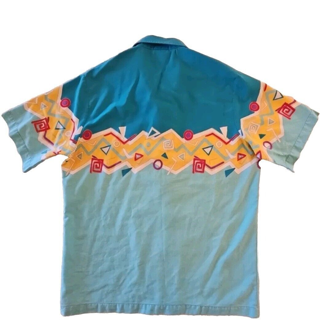 Vtg Hobie Sailing Shirt Mens L Teal Blue Colorblock Hawaiian