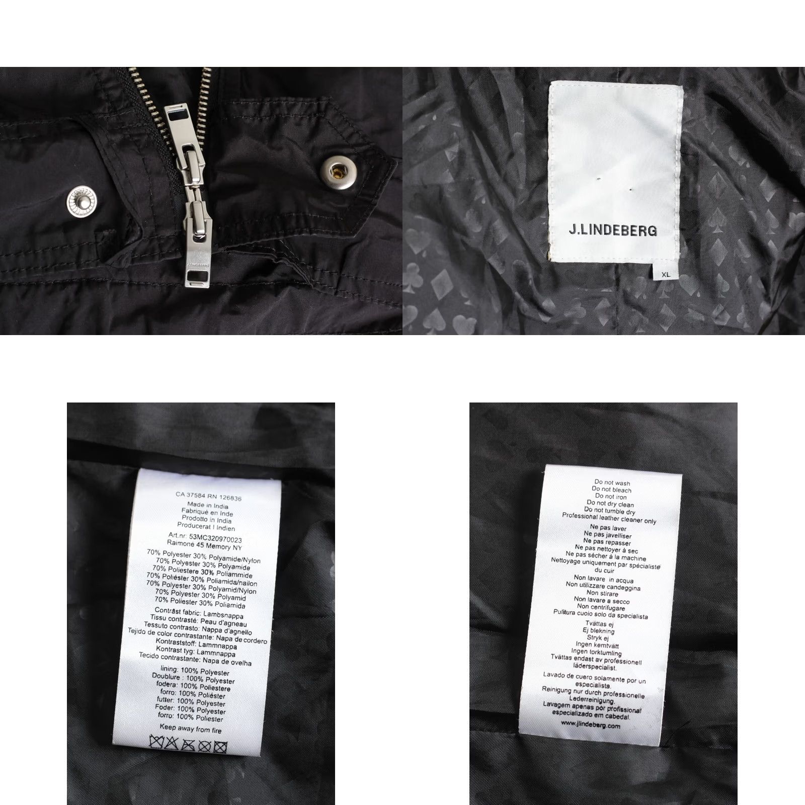 J.Lindeberg J.LINDEBERG Biker Jacket Men XL Lamb Leather Sleeves Collared Zip Short Black MJ4596 Size US XL / EU 56 / 4 - 8 Thumbnail