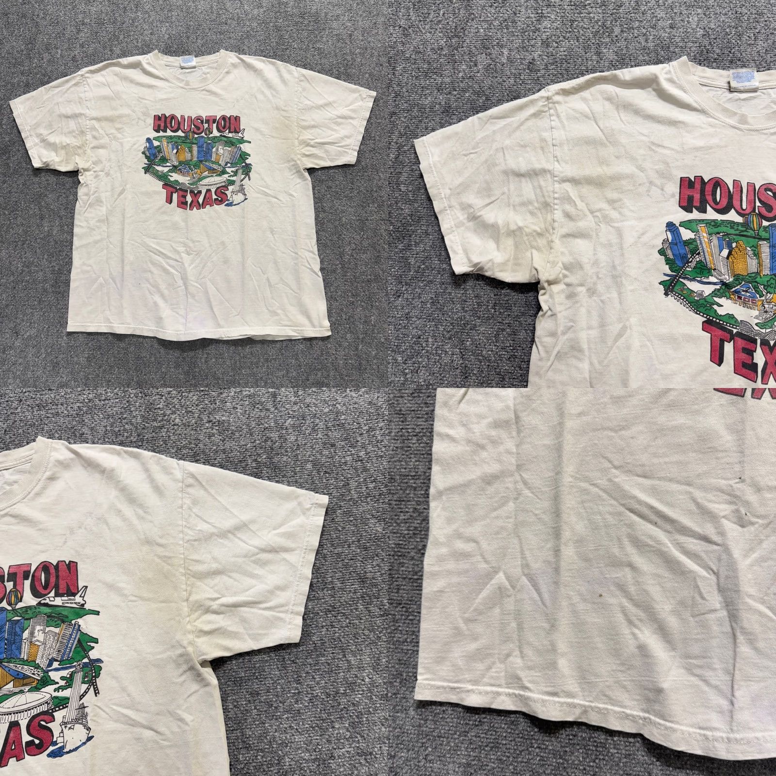 Hanes Hanes T-shirt Men XL White 100% Cotton Distressed Stained Houston Texas Hanes White Distressed Mens XL White Size US XL / EU 56 / 4 - 8 Thumbnail