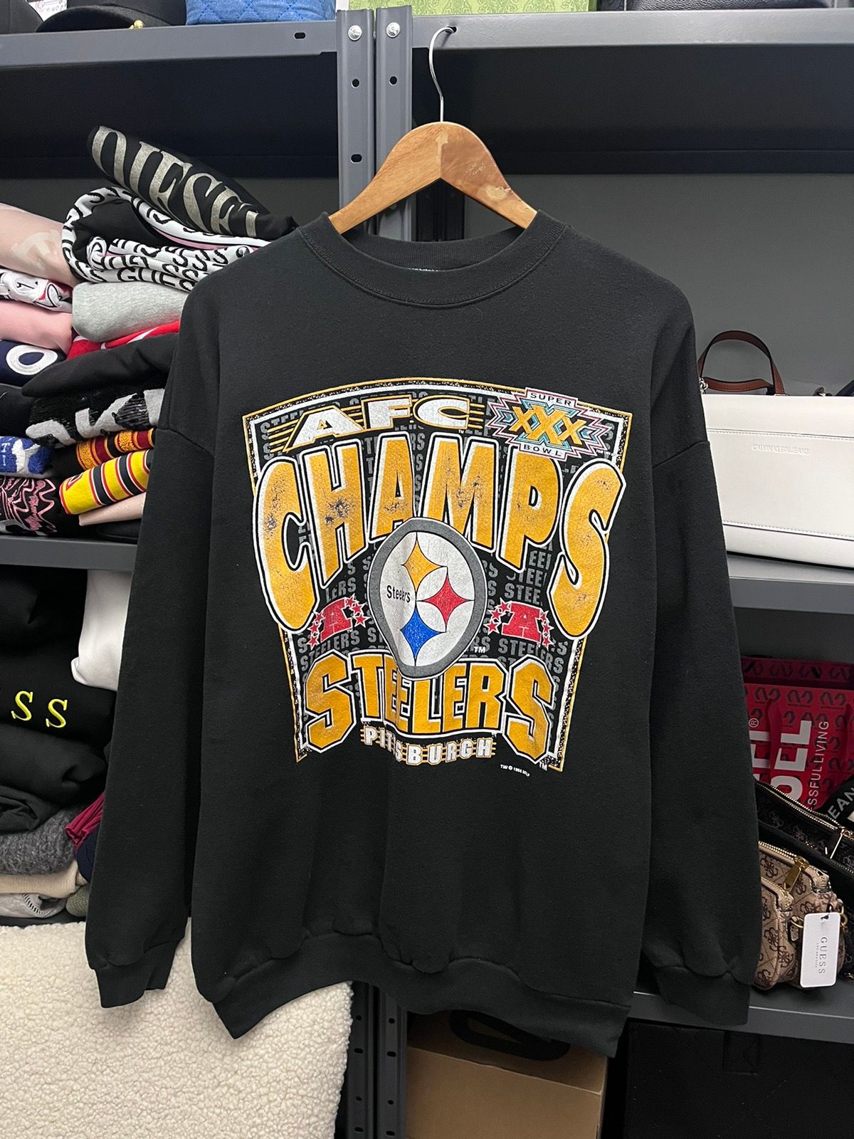 Pre-owned Nfl X Vintage 1996 Super Bowl Steelers Sweatshirt In Black