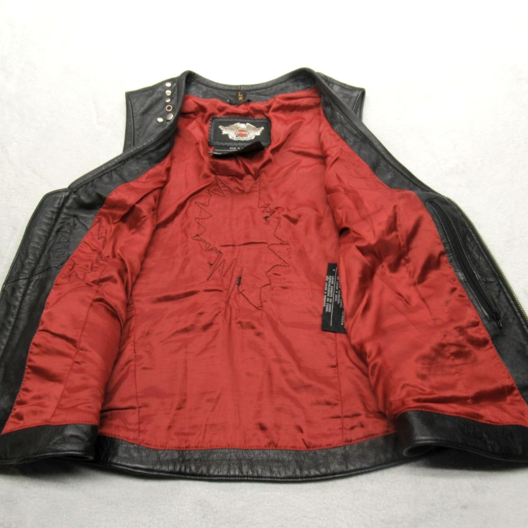 Harley Davidson VINTAGE Harley-Davidson Vest Women Large Black Leather Biker Motorcycle Full Zip Studded Embroidered Size L / US 10 / IT 46 - 3 Thumbnail