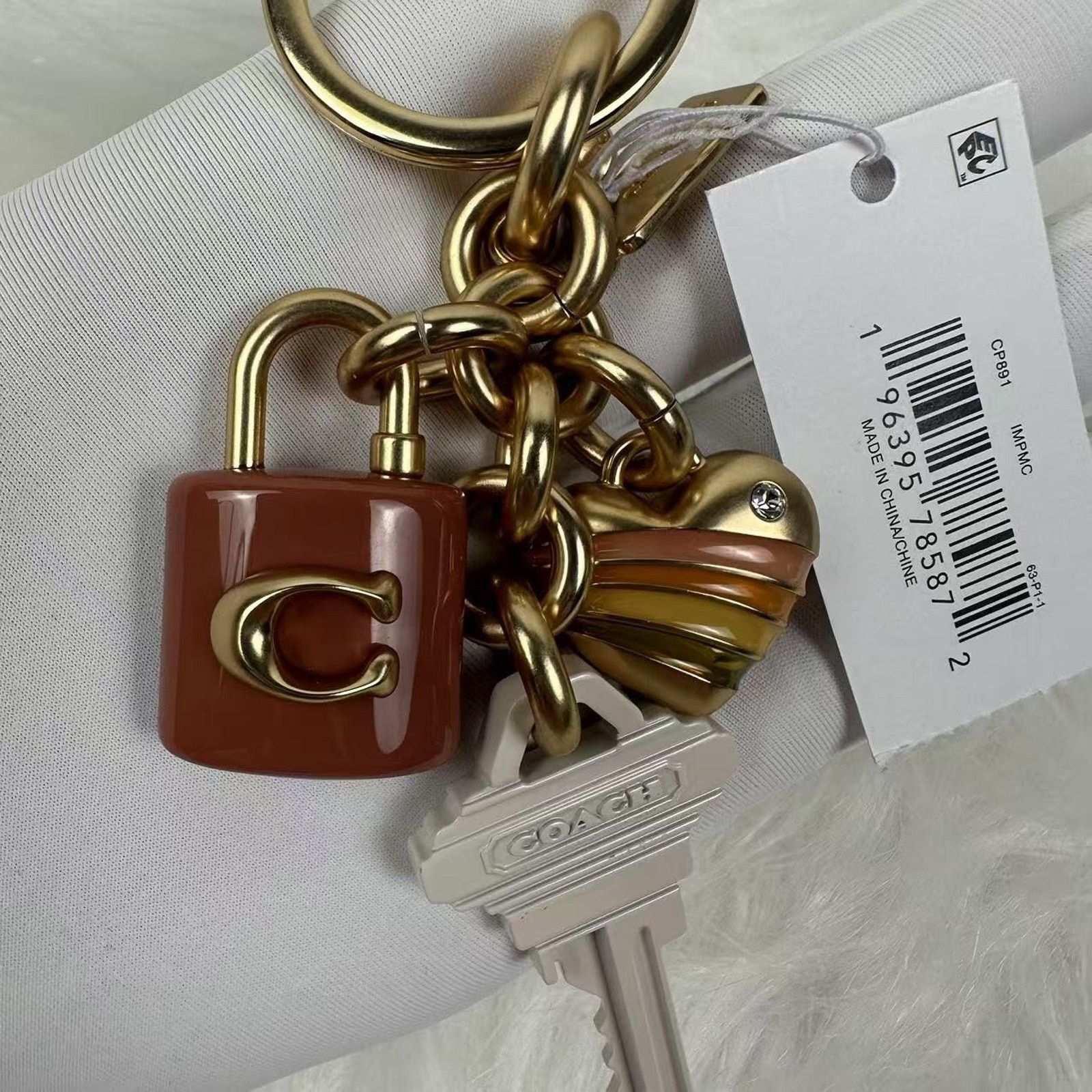 Coach Coach Key Cluster Bag Charm Keychain Gold Pink White Size ONE SIZE - 6 Thumbnail