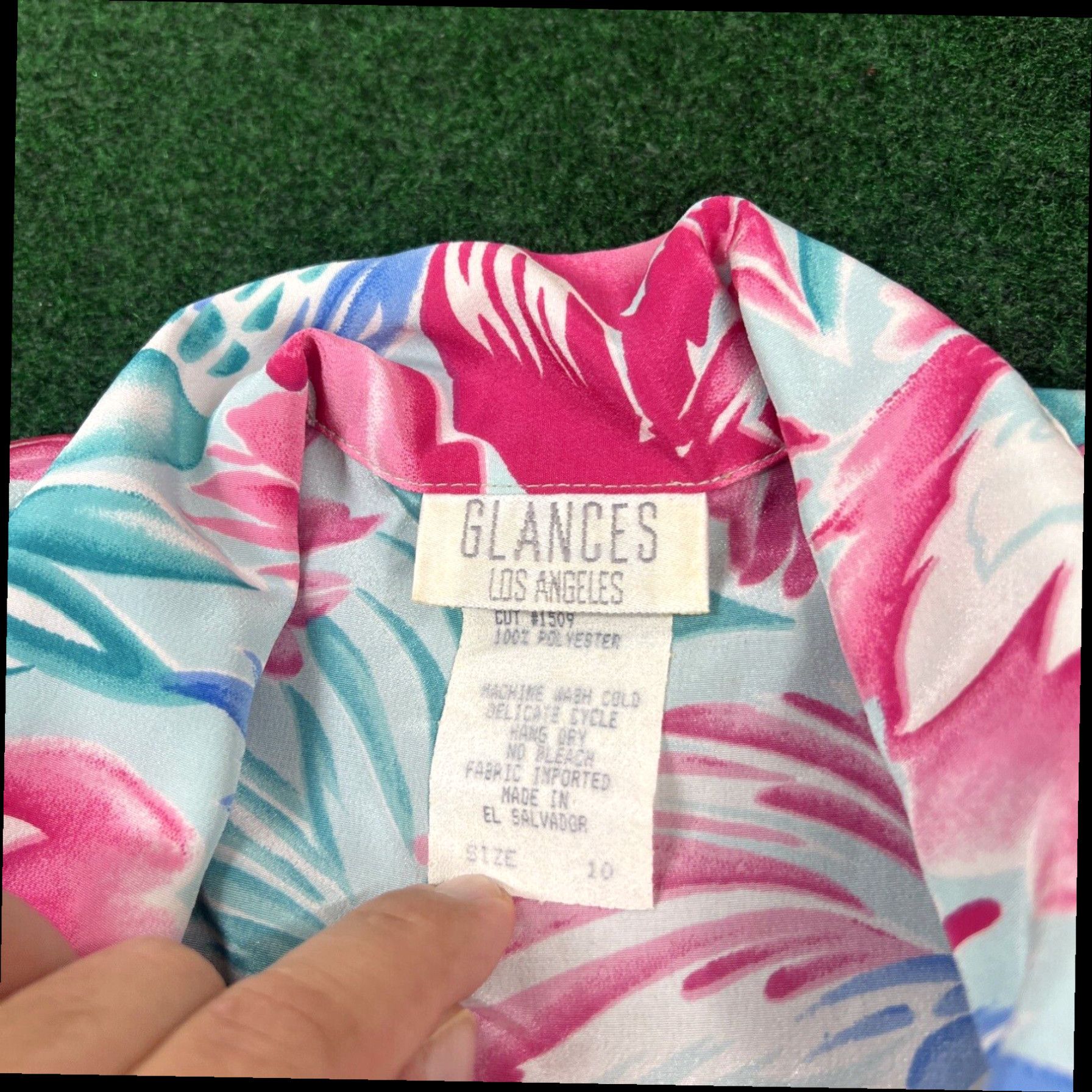 Pinko Glances Los Angeles Top Sz 10 Silky Sheer Pink Blue Floral Shirt Bright Colors Size L / US 10 / IT 46 - 6 Thumbnail