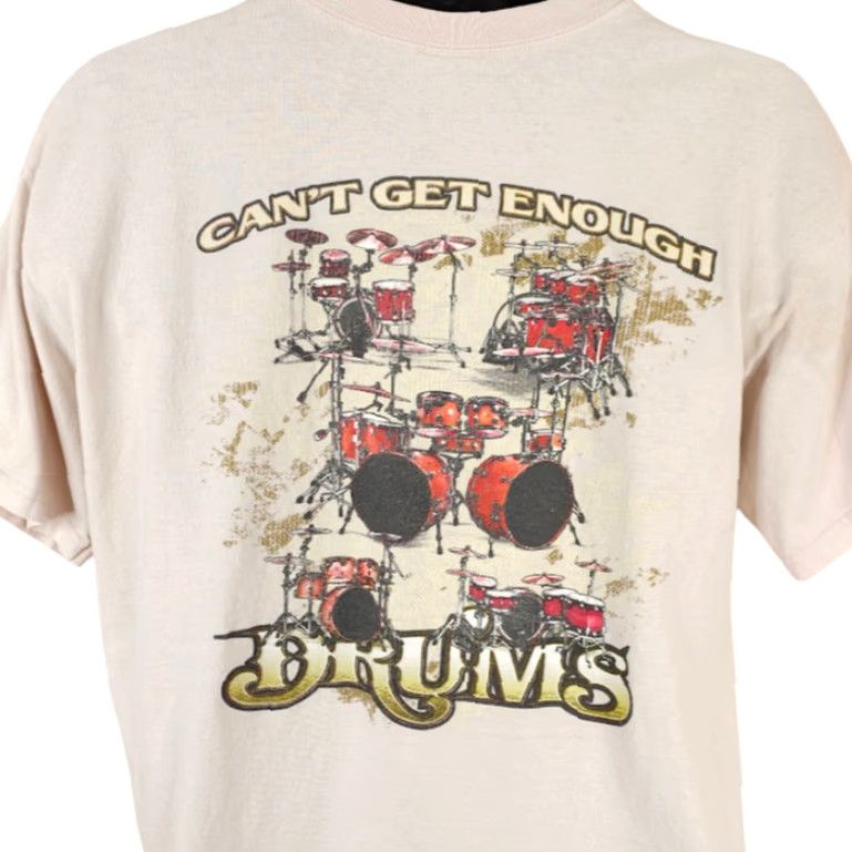 Gildan Drummer T Shirt Mens Size Large Cant Get Enough Drums Percussion Music Beige Cotton Gildan T-Shirt Men 2010s Rock Music Short Sleeve Crew Neck Size US L / EU 52-54 / 3 - 4 Thumbnail