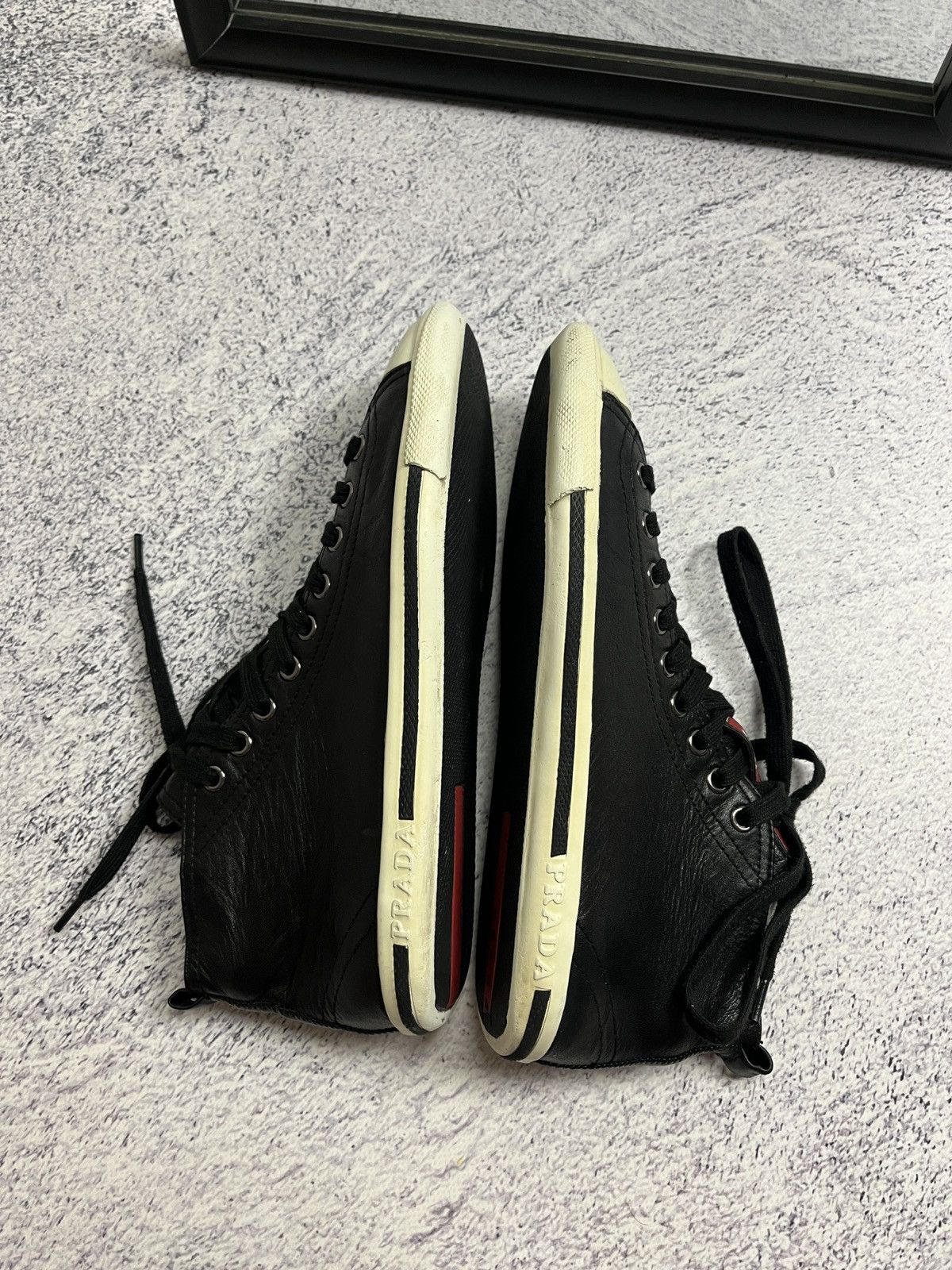 Prada Prada Red Tab Leather High Top Sneakers Shoes Size US 6 / IT 36 - 7 Thumbnail