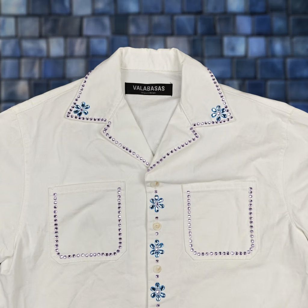 Vintage Valabasas Shirt Mens Medium White Rhinestone Short Sleeve Button Up Casual Size US M / EU 48-50 / 2 - 1 Thumbnail