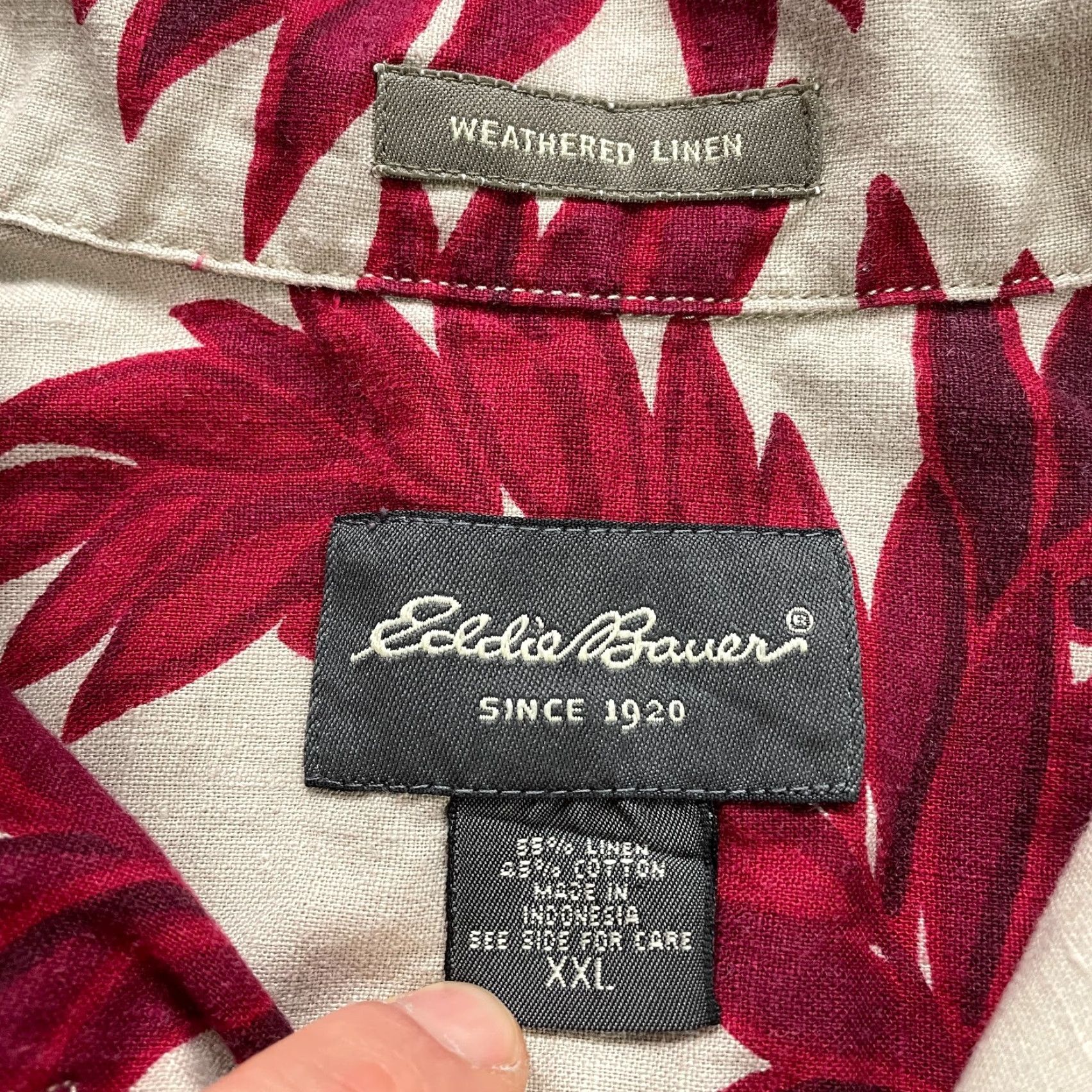 Eddie Bauer VINTAGE Eddie Bauer Weathered Linen Shirt Men 2XL Red Beige Short Sleeve Casual Beach Hawaiian 90s Mens Size US XXL / EU 58 / 5 - 4 Thumbnail