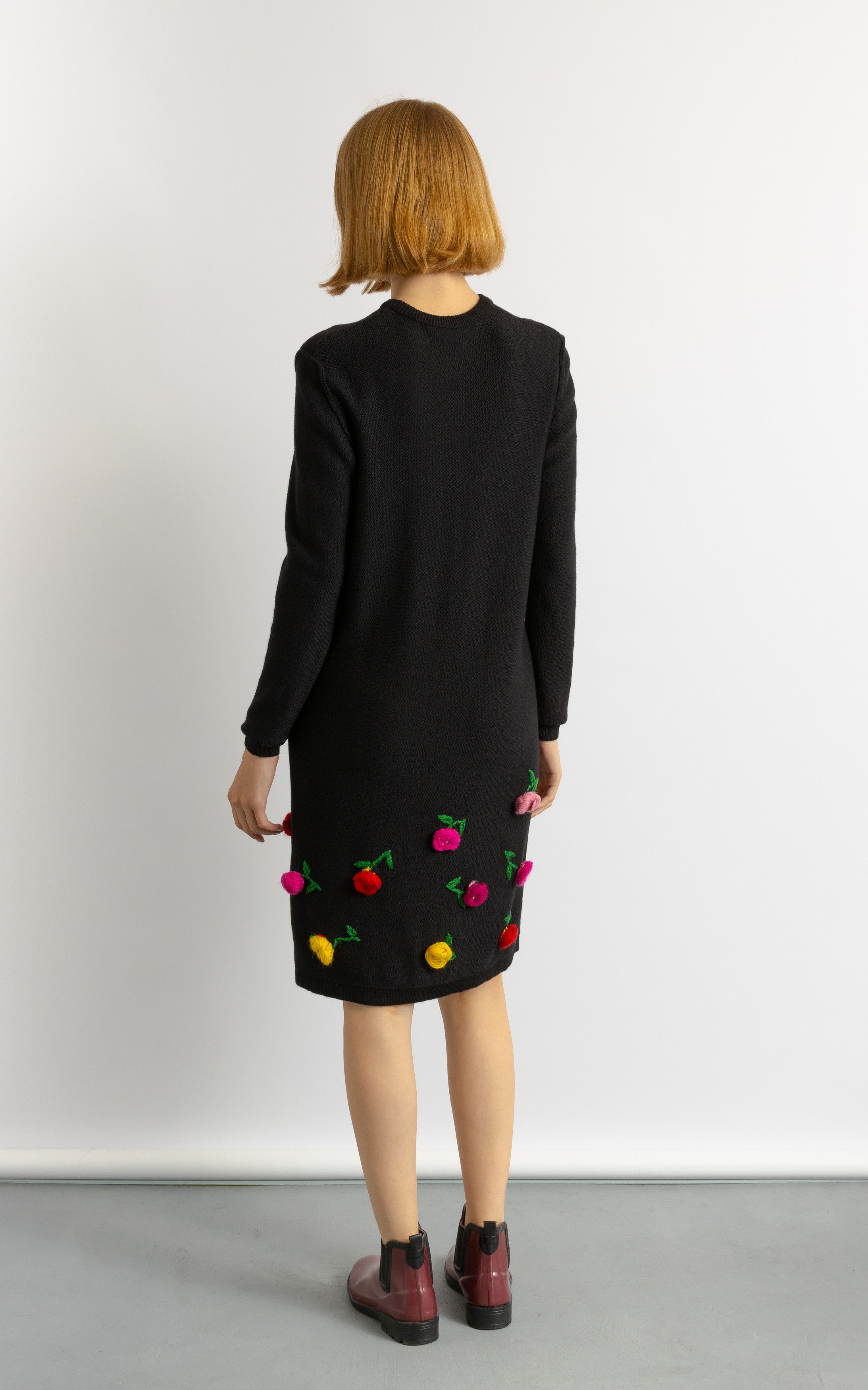 Sonia Rykiel 80s Sonia Rykiel black knitted flowers Wool Dress 6027 Size S / US 4 / IT 40 - 3 Thumbnail