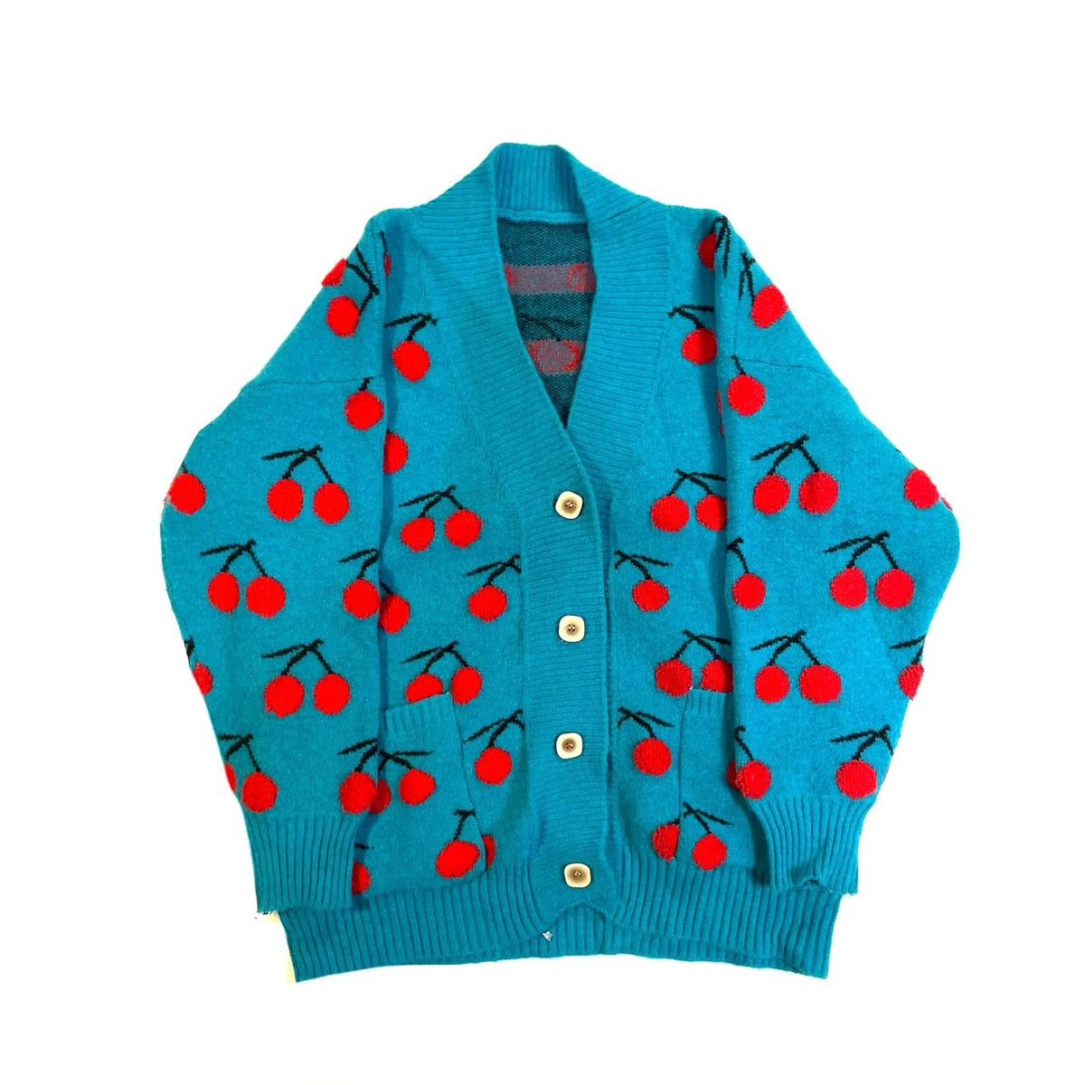 Other Multi-coloured cherry knitted cardigan sweater vintage Size L / US 10 / IT 46 - 1 Thumbnail