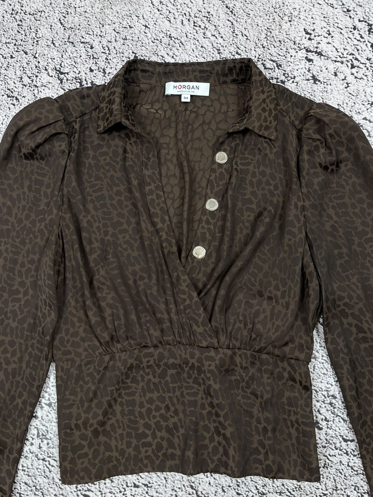 Morgan De Toi Vintage Morgan Y2K Leopard Jacquard Cropped Wrap Blouse Size XS / US 0-2 / IT 36-38 - 4 Thumbnail