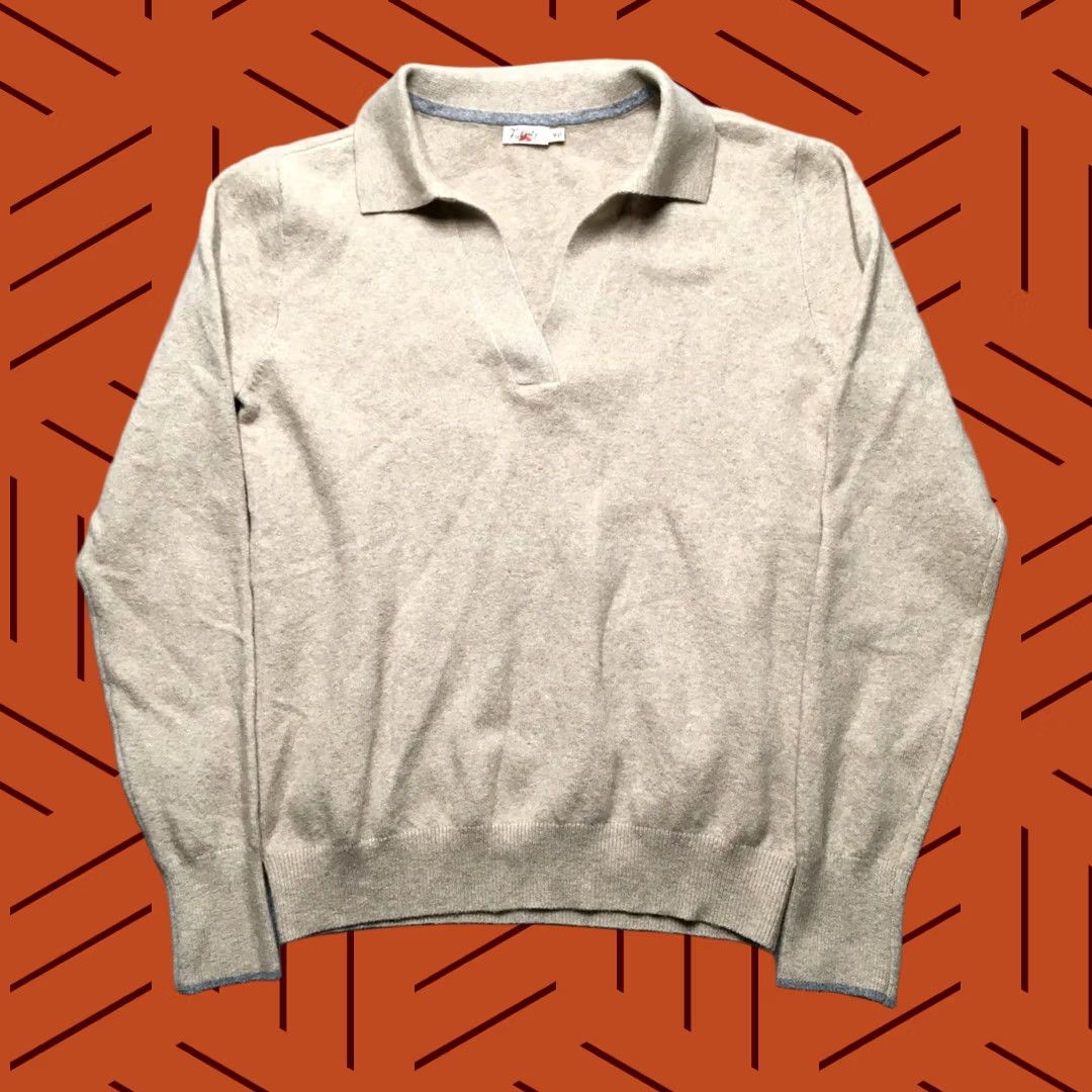 Faherty Faherty Sweater Polo Womens M Oatmeal Beige Collared V Neck Pullover Knit Cotton Blend Long Sleeve Modern Classic Preppy Womens Size M / US 6-8 / IT 42-44 - 1 Thumbnail