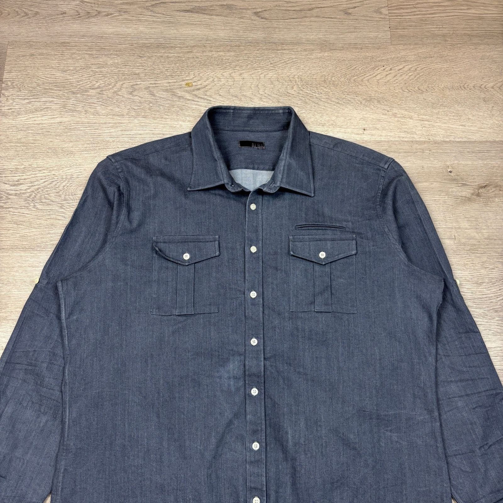 ALBA ALBA Bespoke Denim Stretch Button Up Shirt Men's 3XL Size US XXL / EU 58 / 5 - 2 Thumbnail