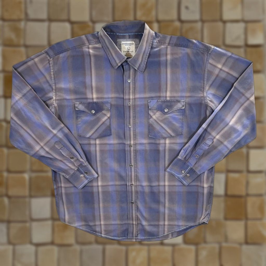 Vintage Panhandle Rough Stock Cowboy Western Check Popper Long Sleeve Shirt Large Mens Carbon Grey/Blue Check Button-Up 90s Theme Western Mens Size US L / EU 52-54 / 3 - 1 Thumbnail