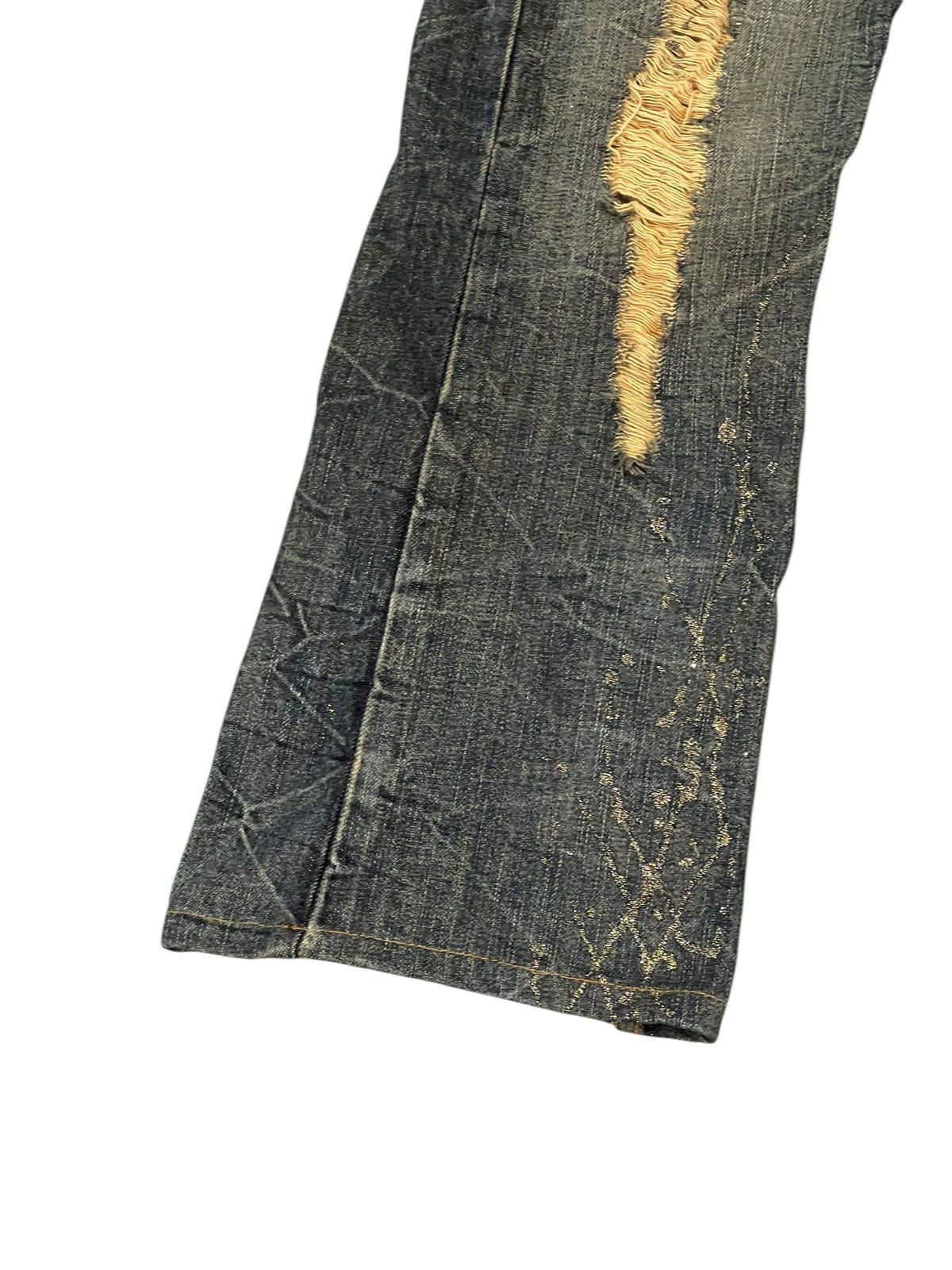 Japanese Brand Slight Flare Jeans K.U.I. Distress Low Rise Boot Cut 8🟦 Size US 33 - 5 Thumbnail