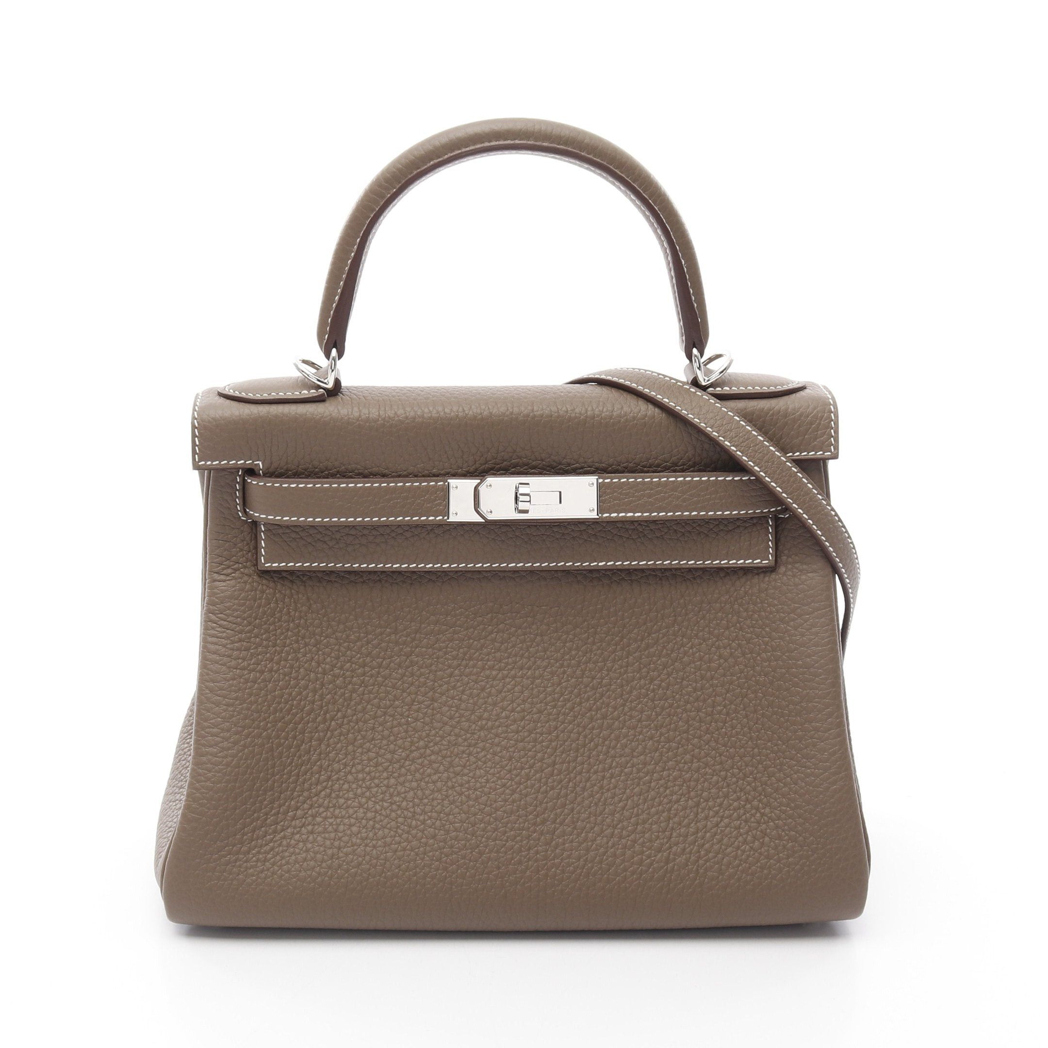 Hermes Hermes Kelly28 Etoupe Handbag Clemence Leather Gray Brown Silver Hardware Inner Stitch B Stamp Size ONE SIZE - 1 Thumbnail